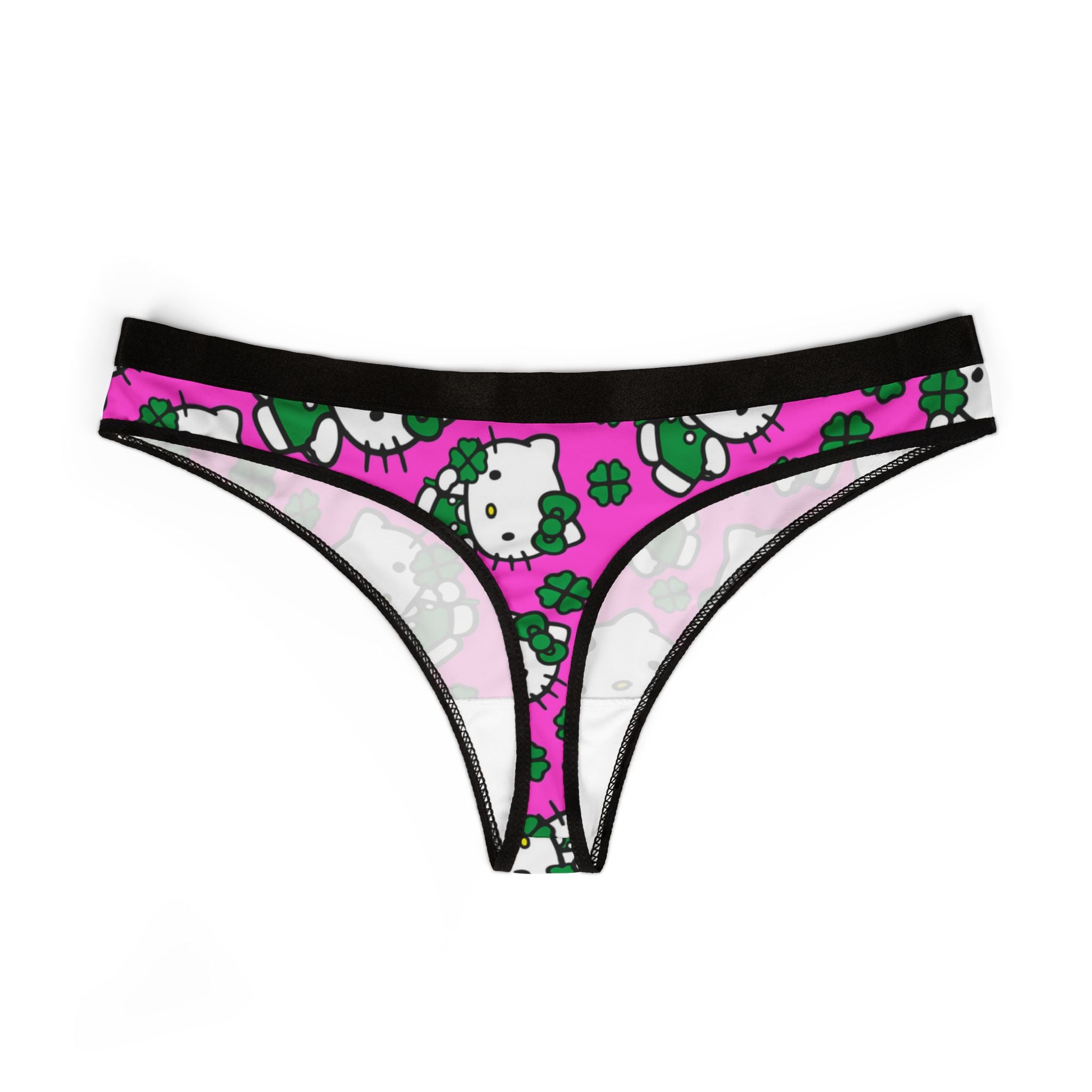 Women's thongs kitty saint patrick lucky pink