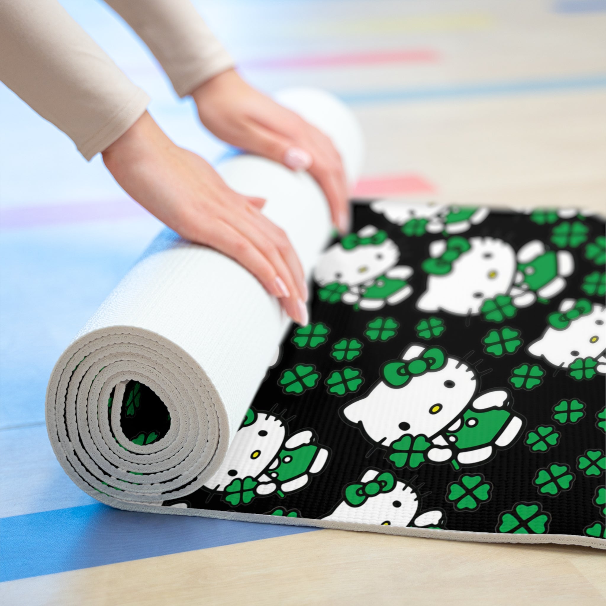 Foam yoga mat kitty saint patrick lucky black