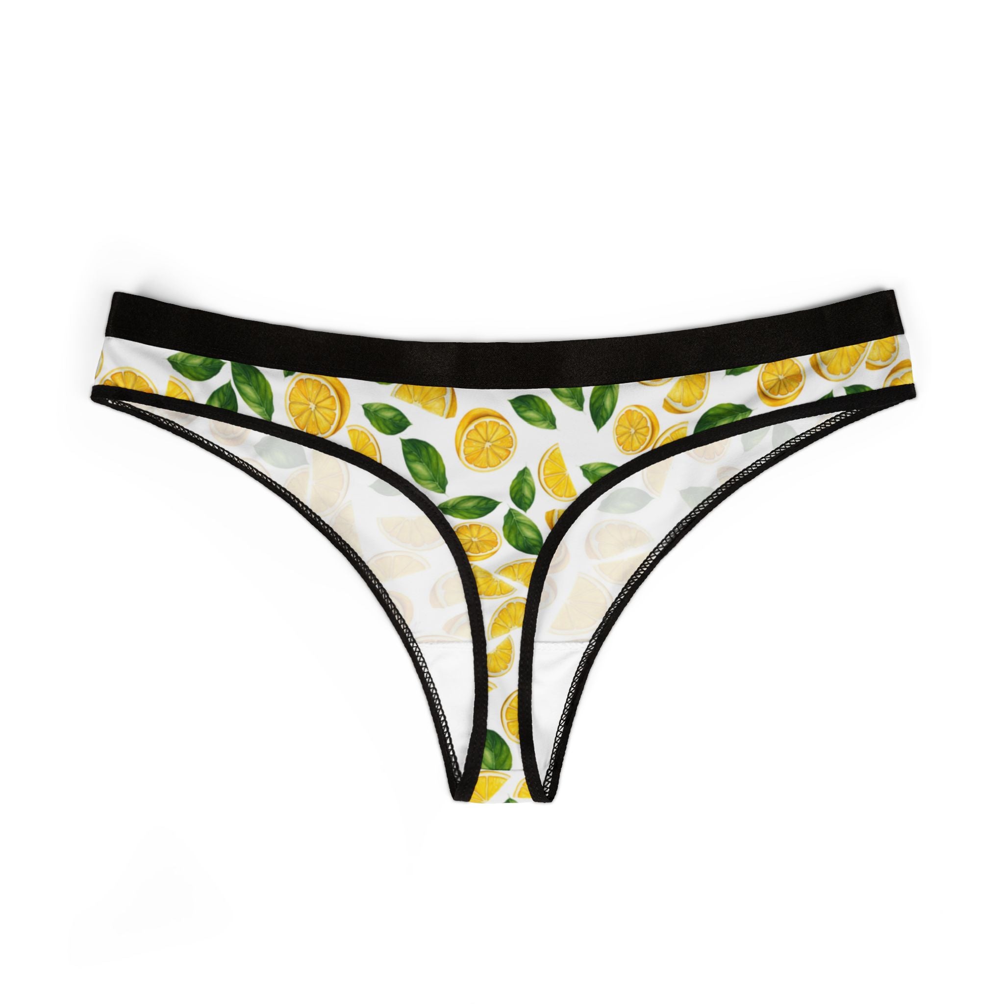 Women's thongs lemon and leaves white