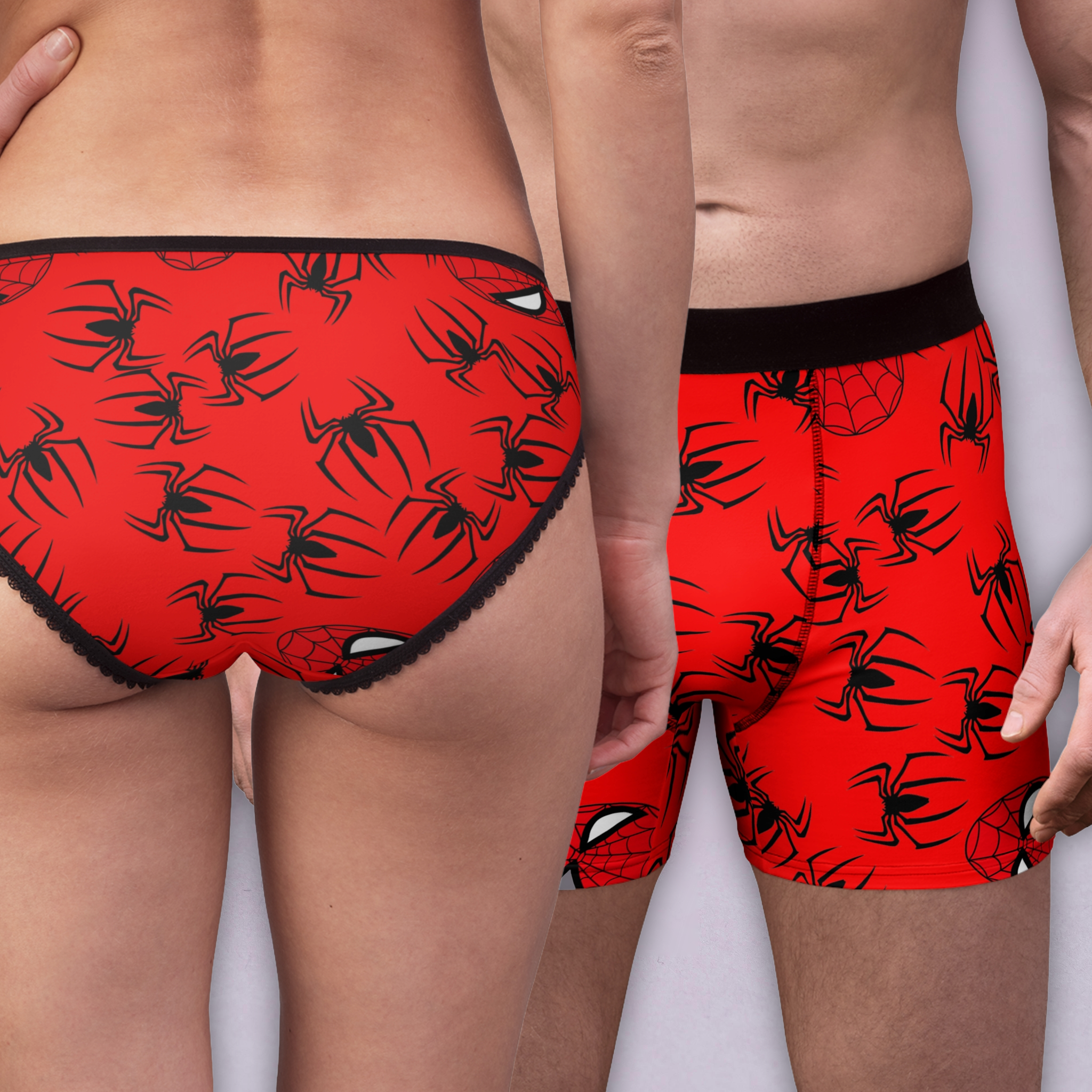 Couples matching spider web underwear set boxer & briefs