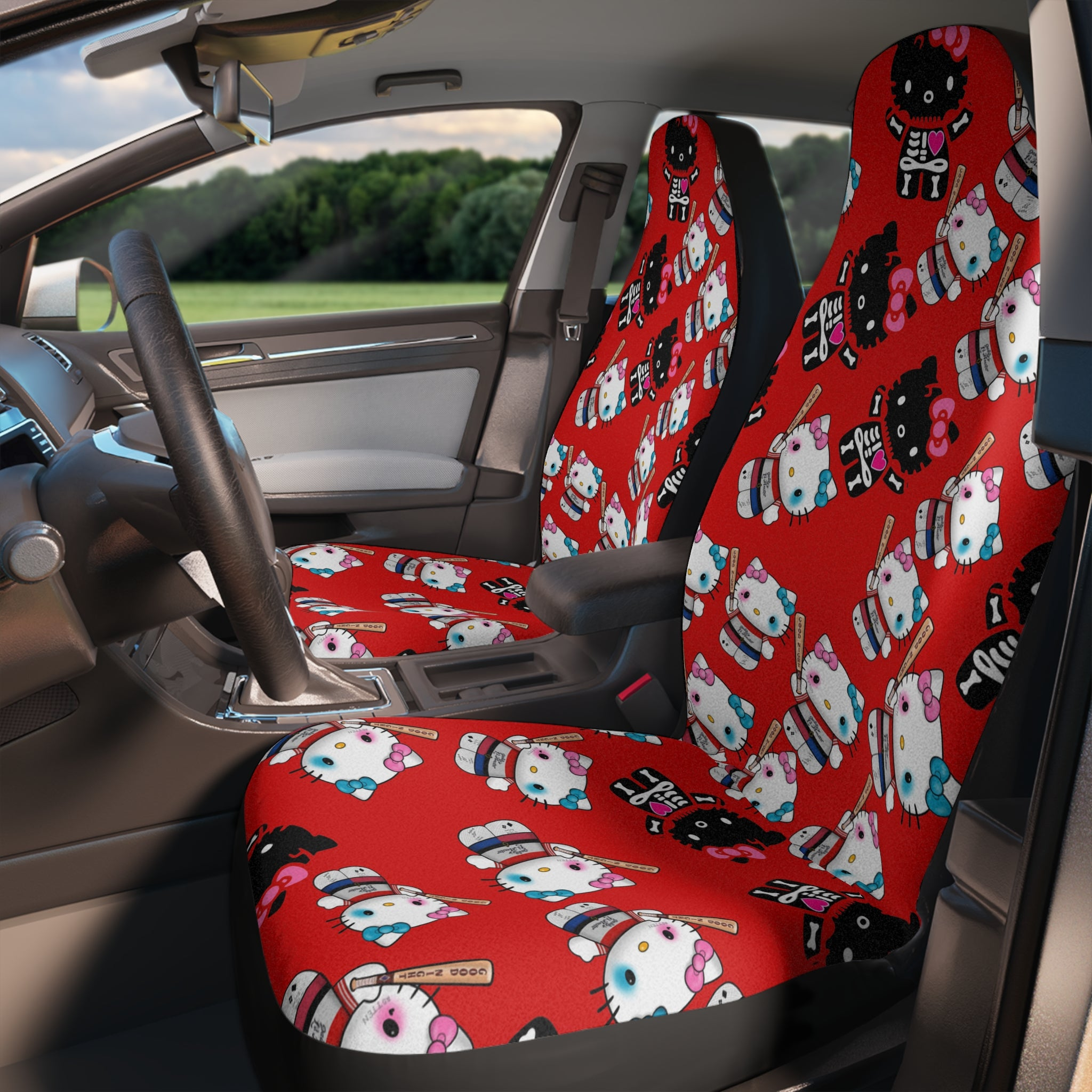 Auto Car Chair Seat Covers kitty monster Halloween bone