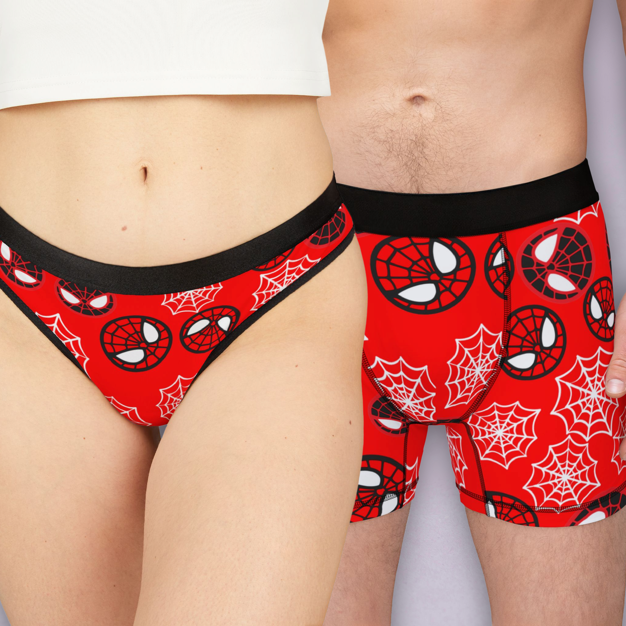 Couples matching  spider circle web underwear set boxer and thong