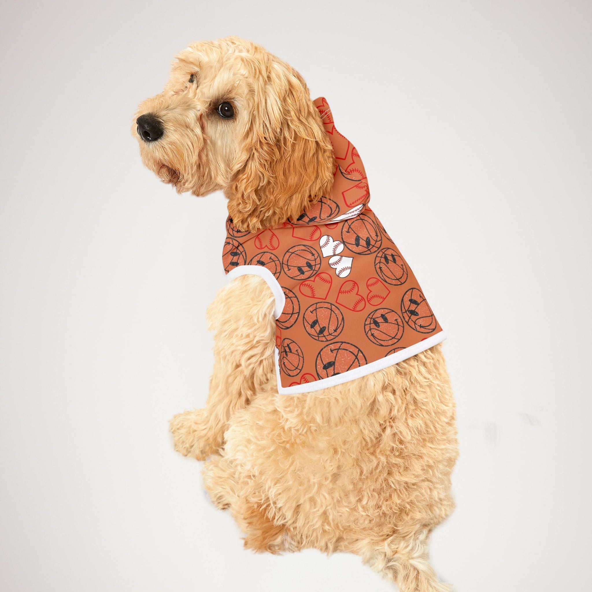 Pet hoodie BasketBall hearts valentine orange