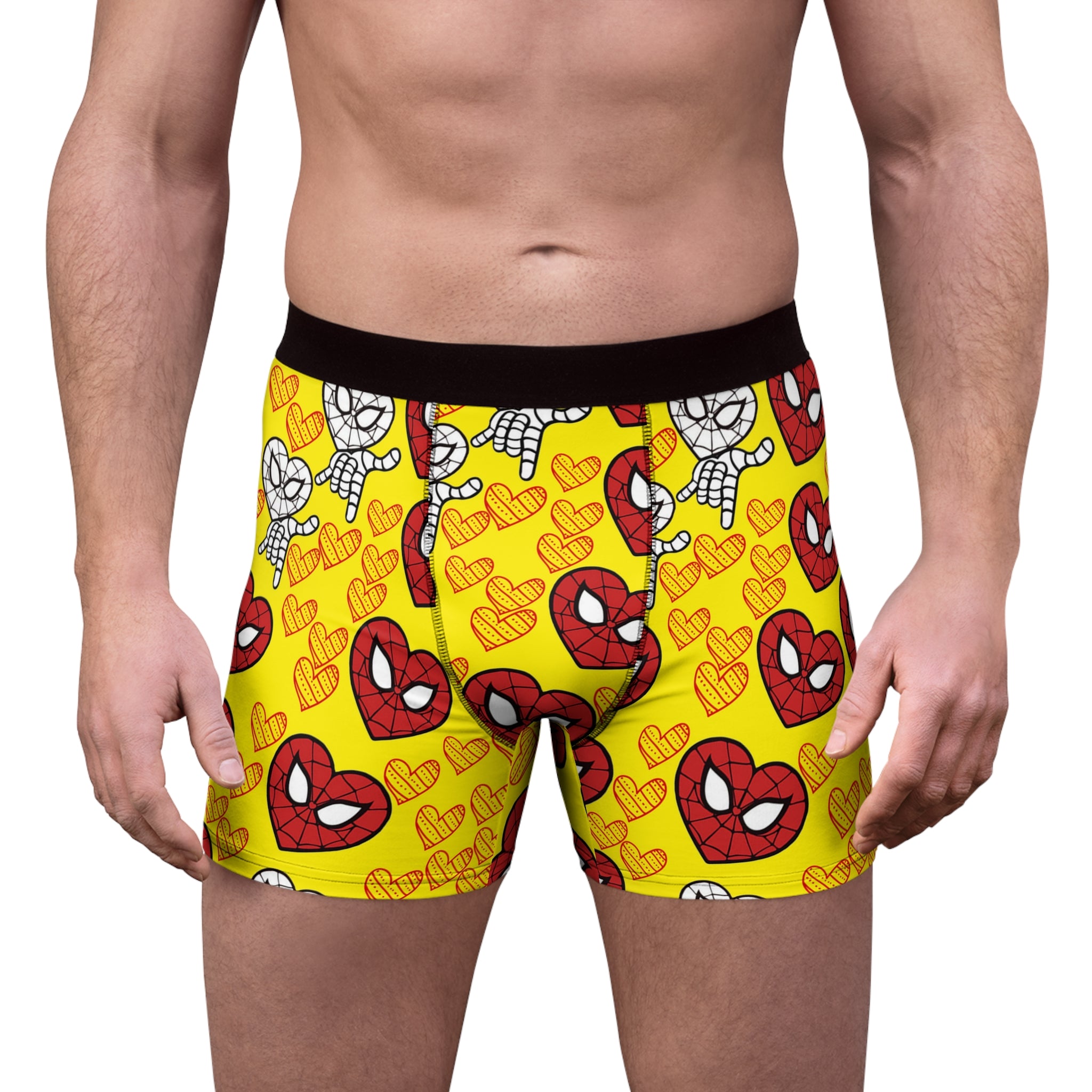 Men's boxer briefs spider heart kiss yellow