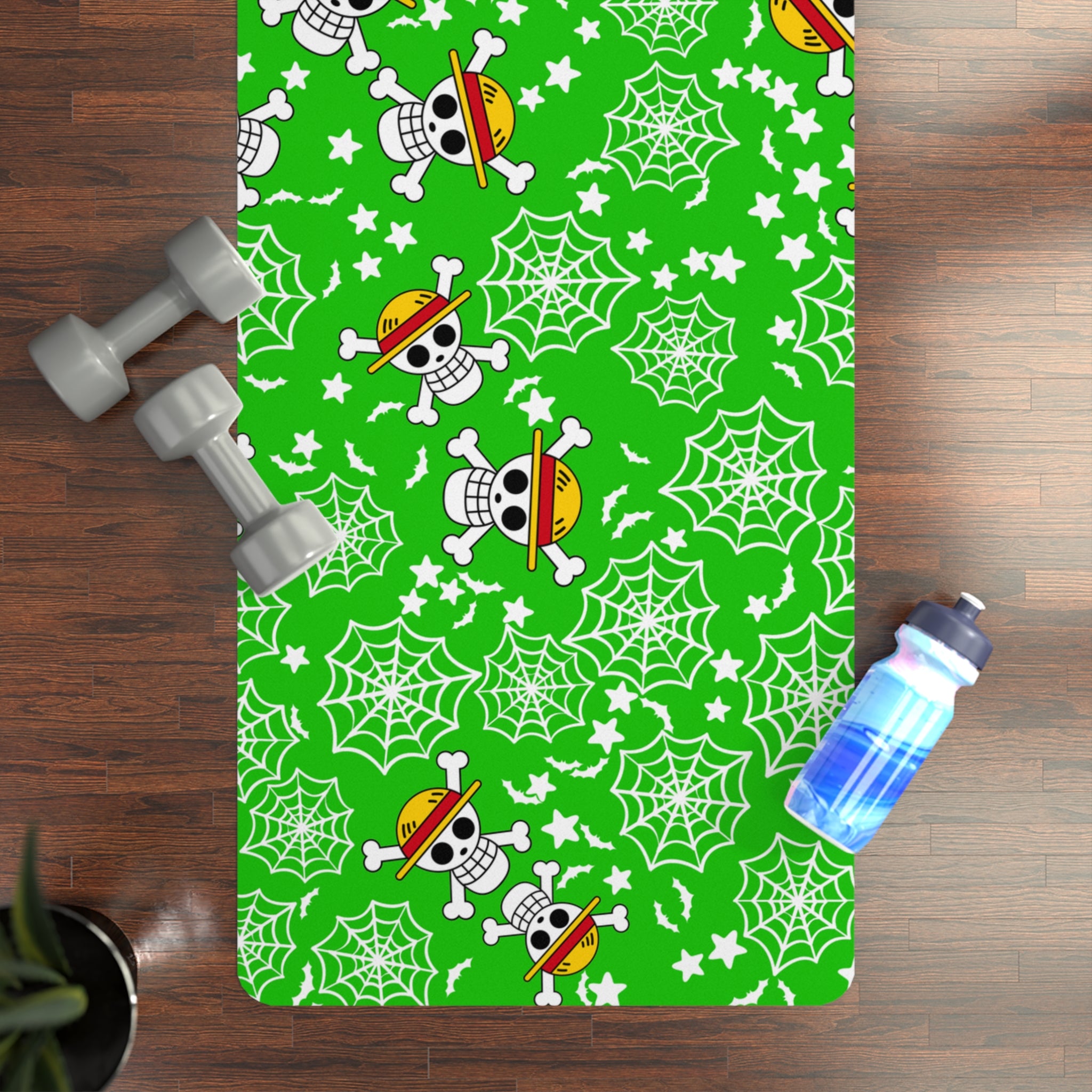 Rubber yoga mat skull anime bats pumpkin halloween green