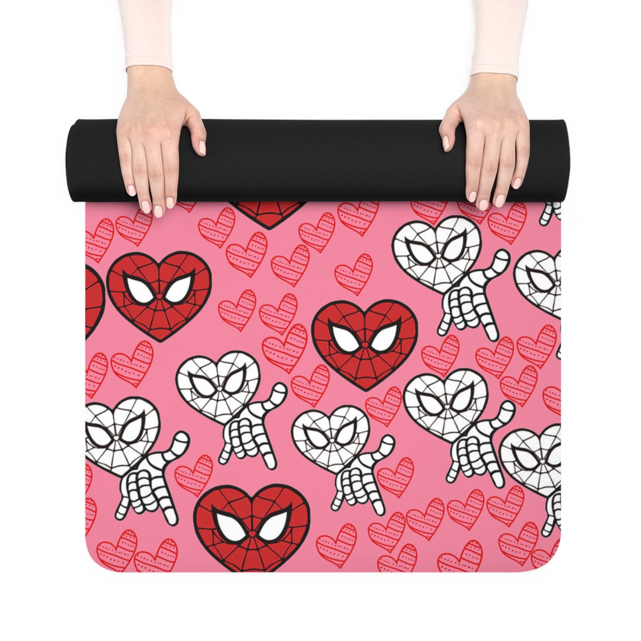 Rubber yoga mat spider heart kiss pink