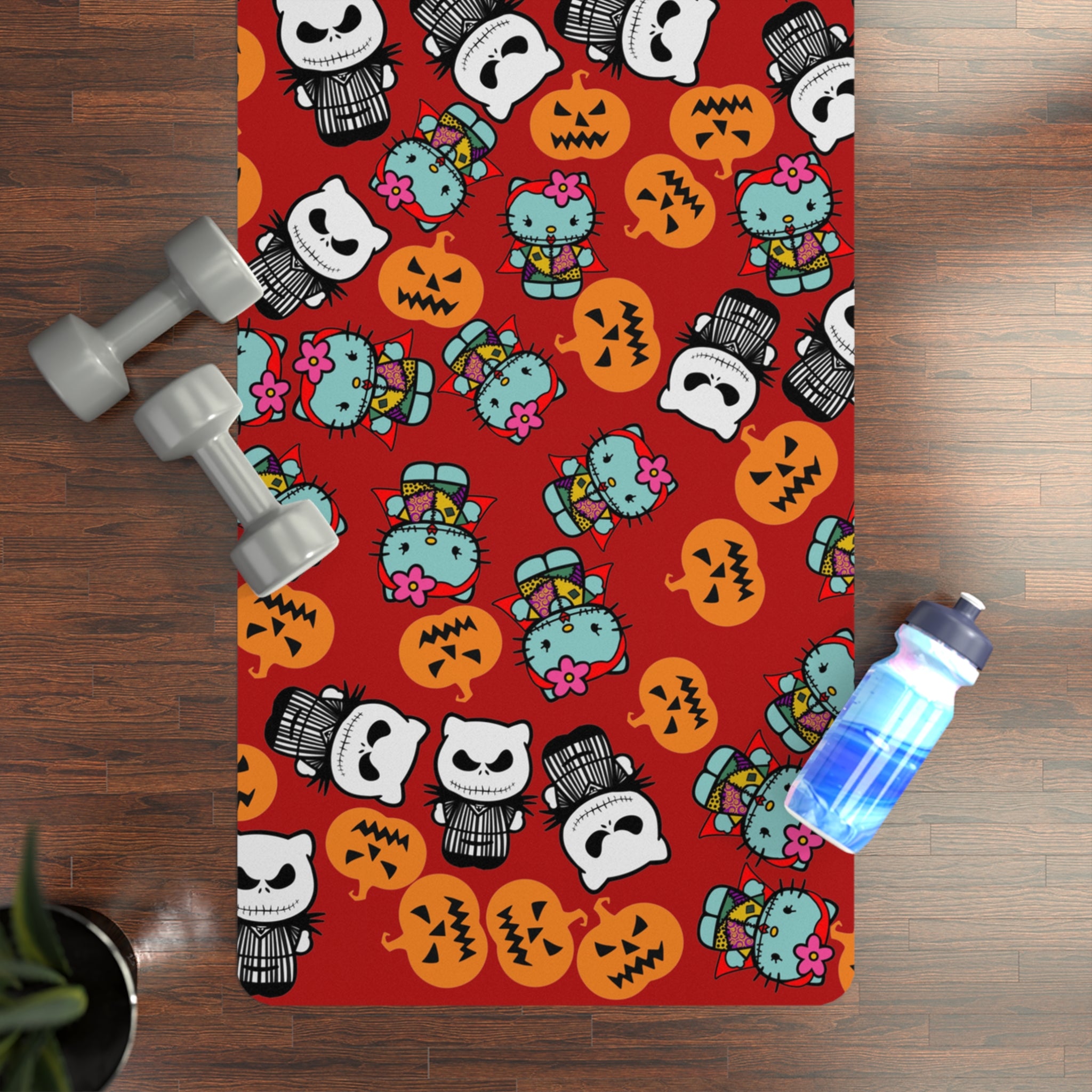 Rubber yoga mat nightmare before christmas pumpkin kitty jack halloween red