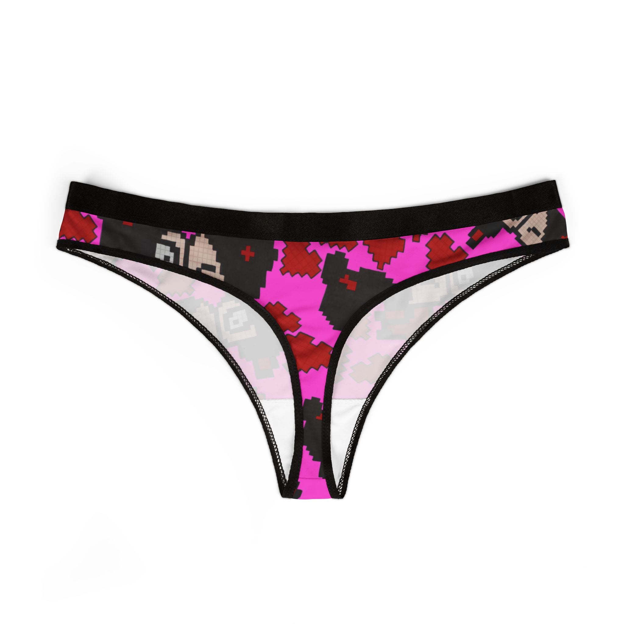 Women's thongs pixel pucca kiss heart pink