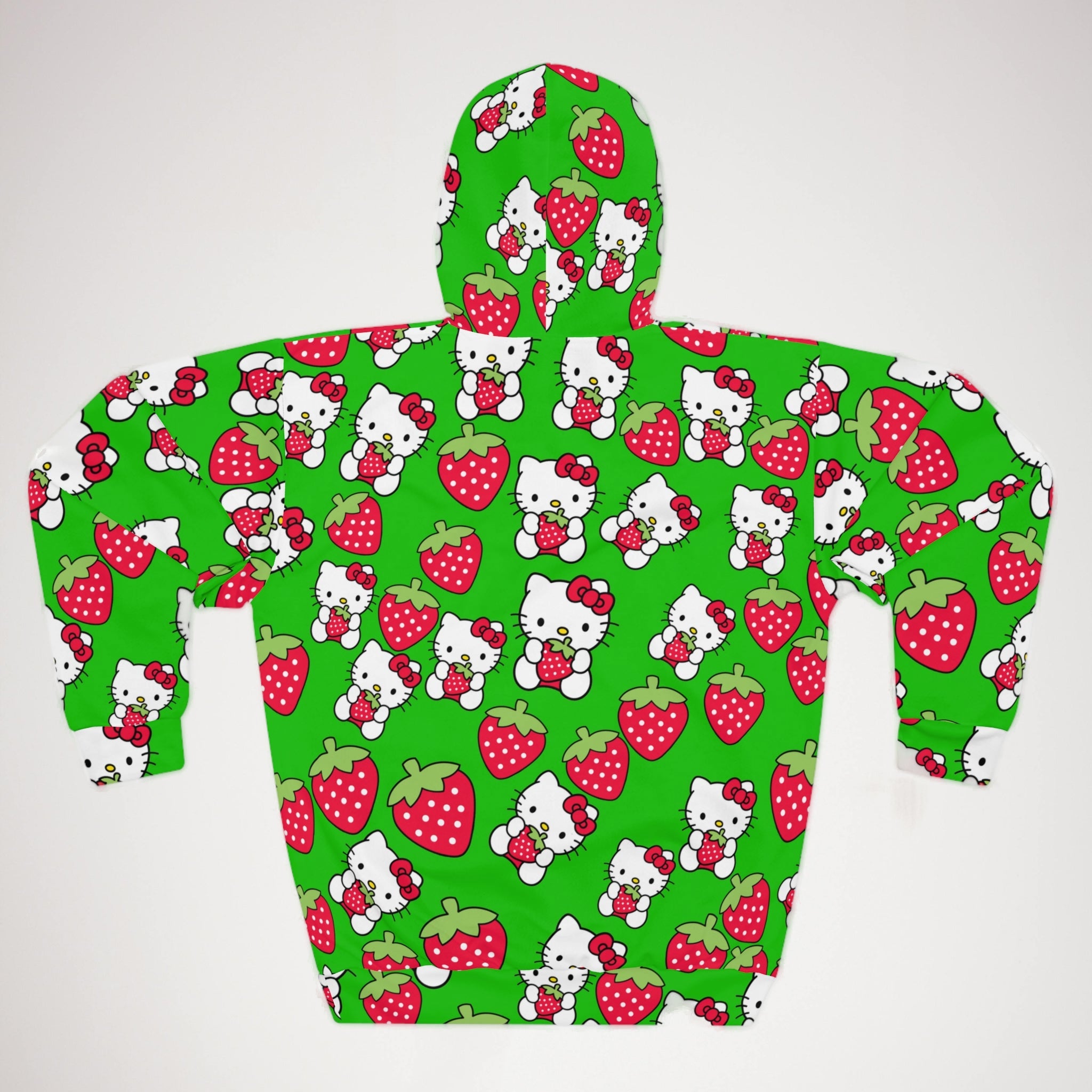 Unisex pullover hoodie kitty strawberry valentine love green