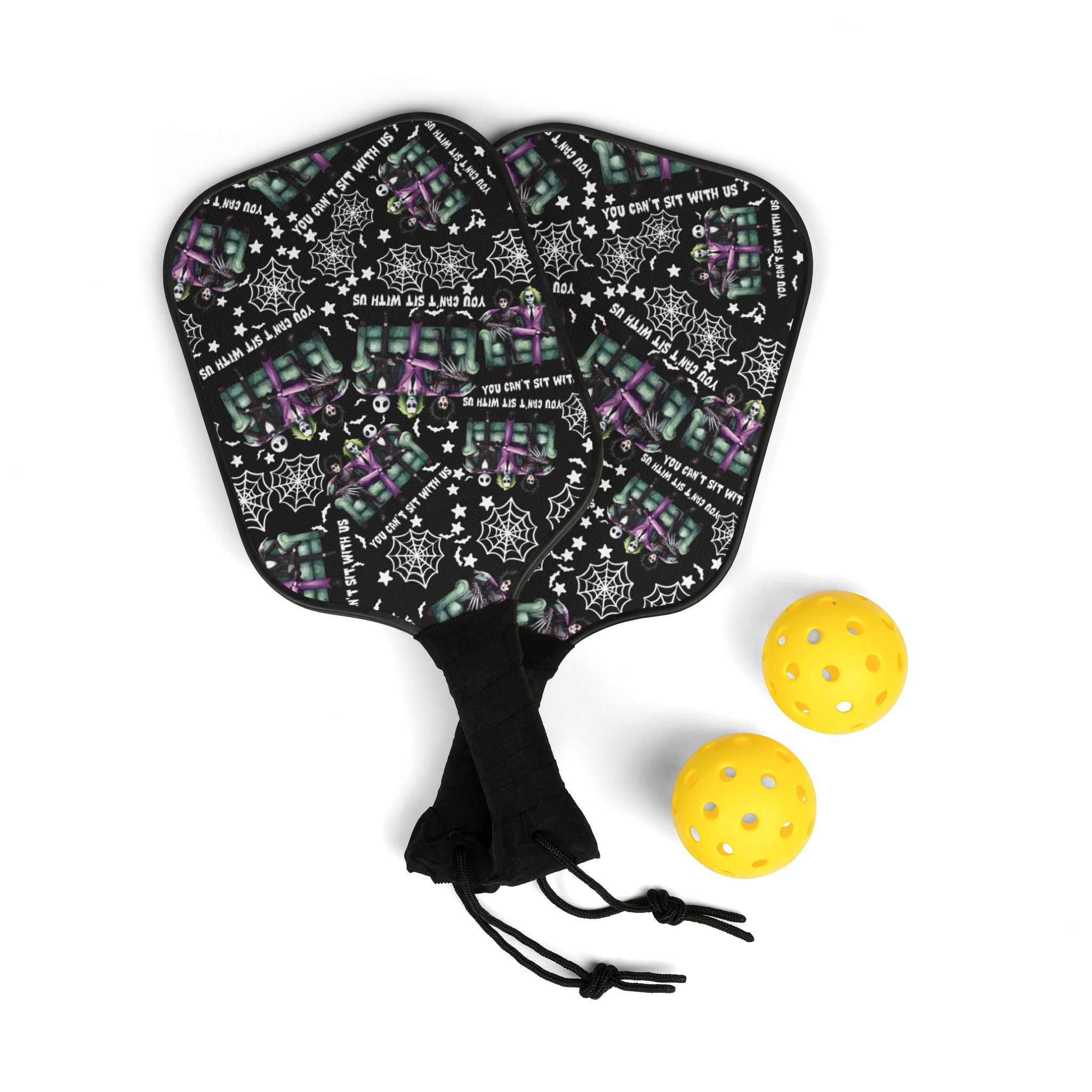 Pickleball kit (2 paddles + 2 balls + transparent bag) You can t sit with us Halloween black