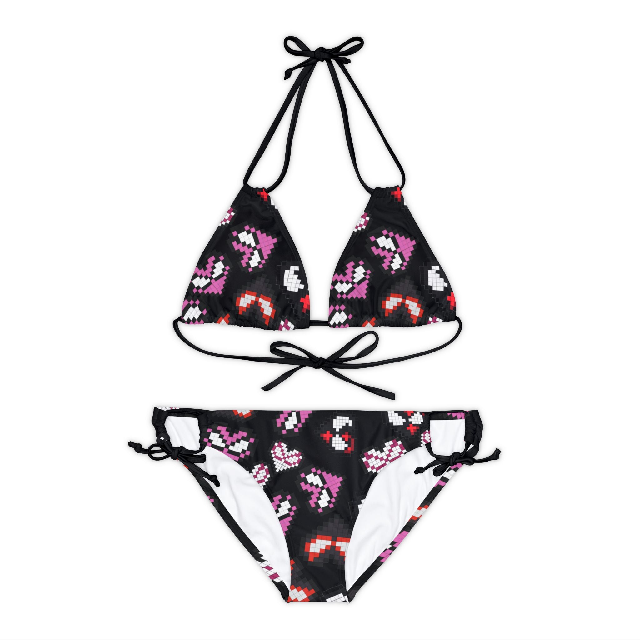 Strappy bikini set spider hearts pixel black