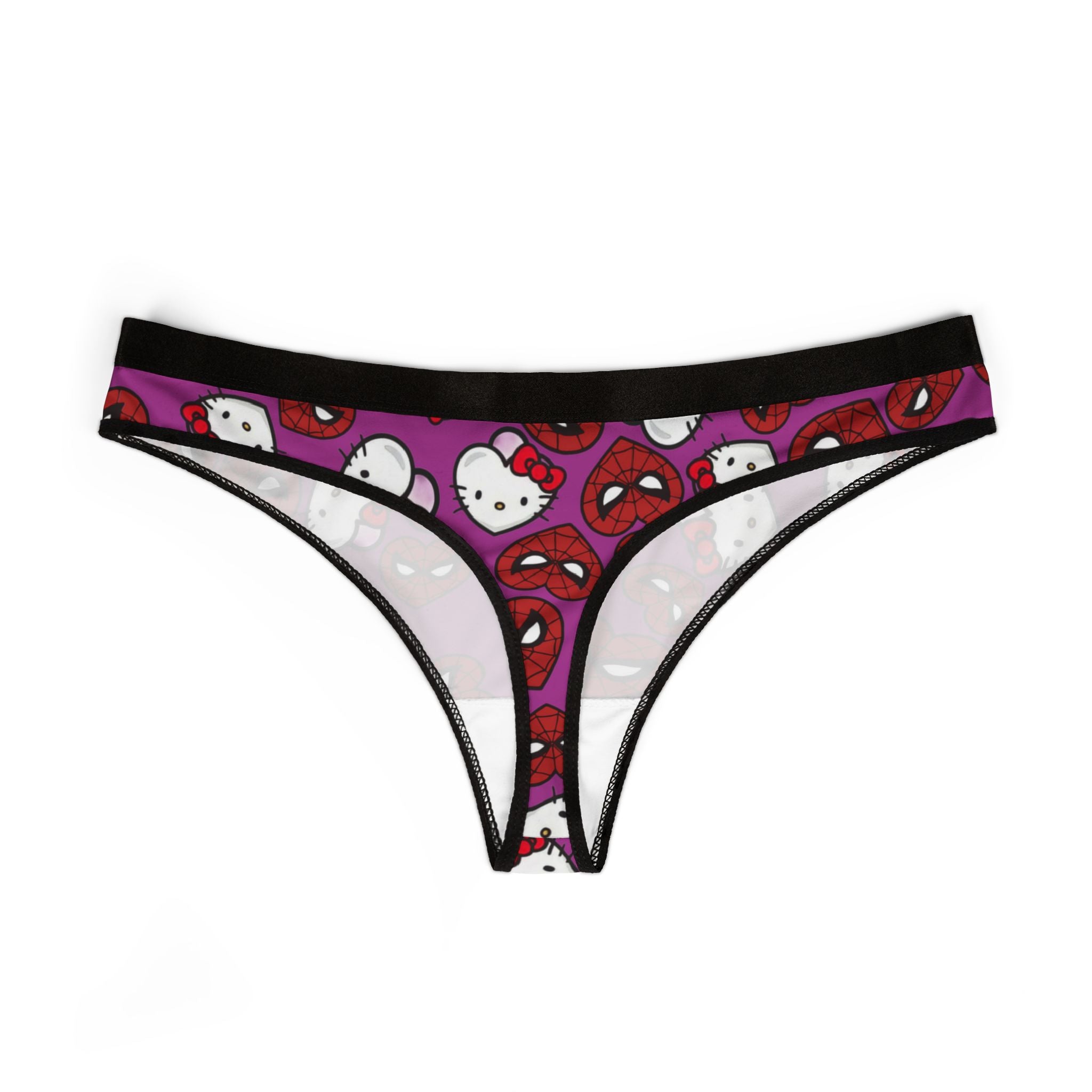 Women's thongs spider kitty double hearts purple