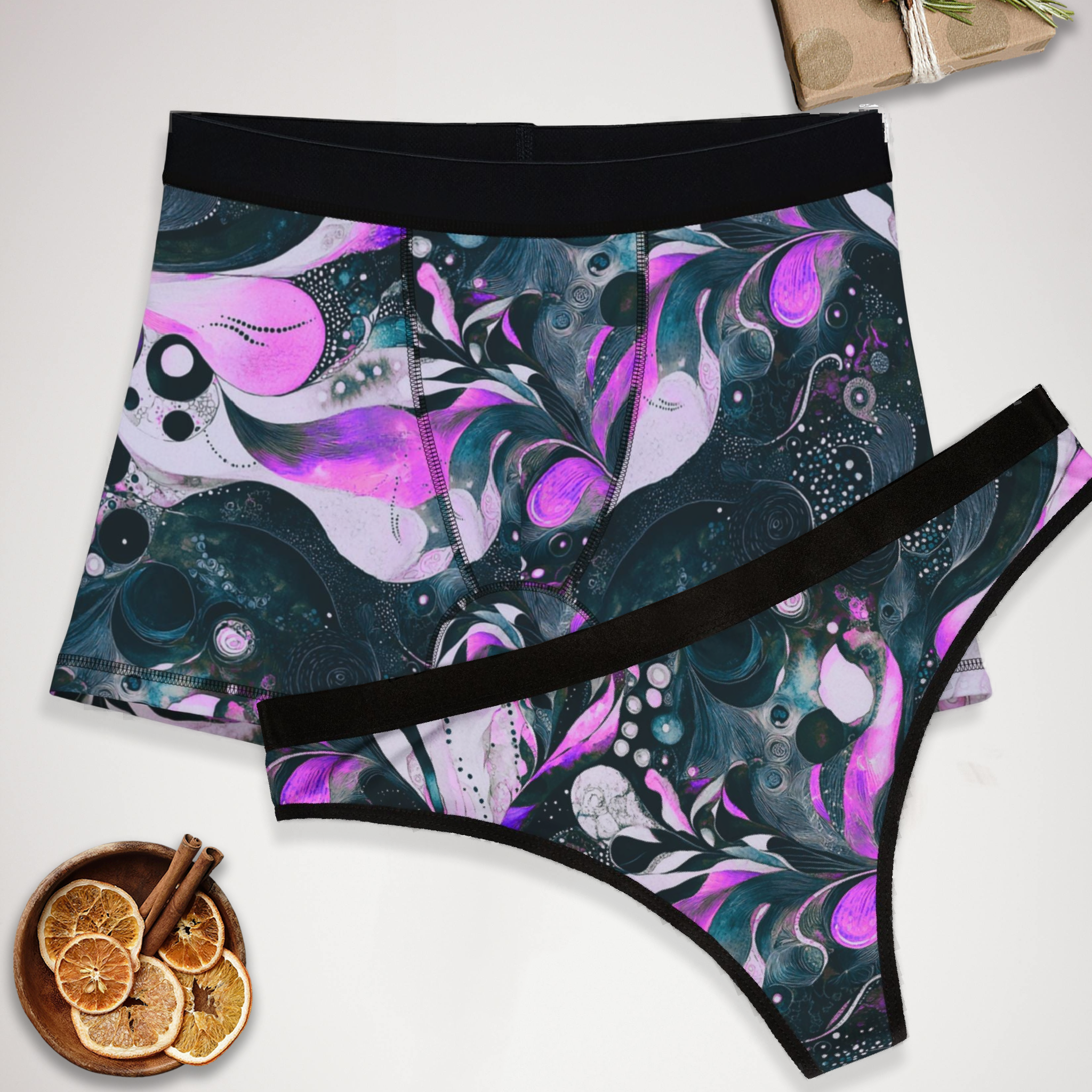 Matching underwear Watercolor Abstract for couples boxer & thong set