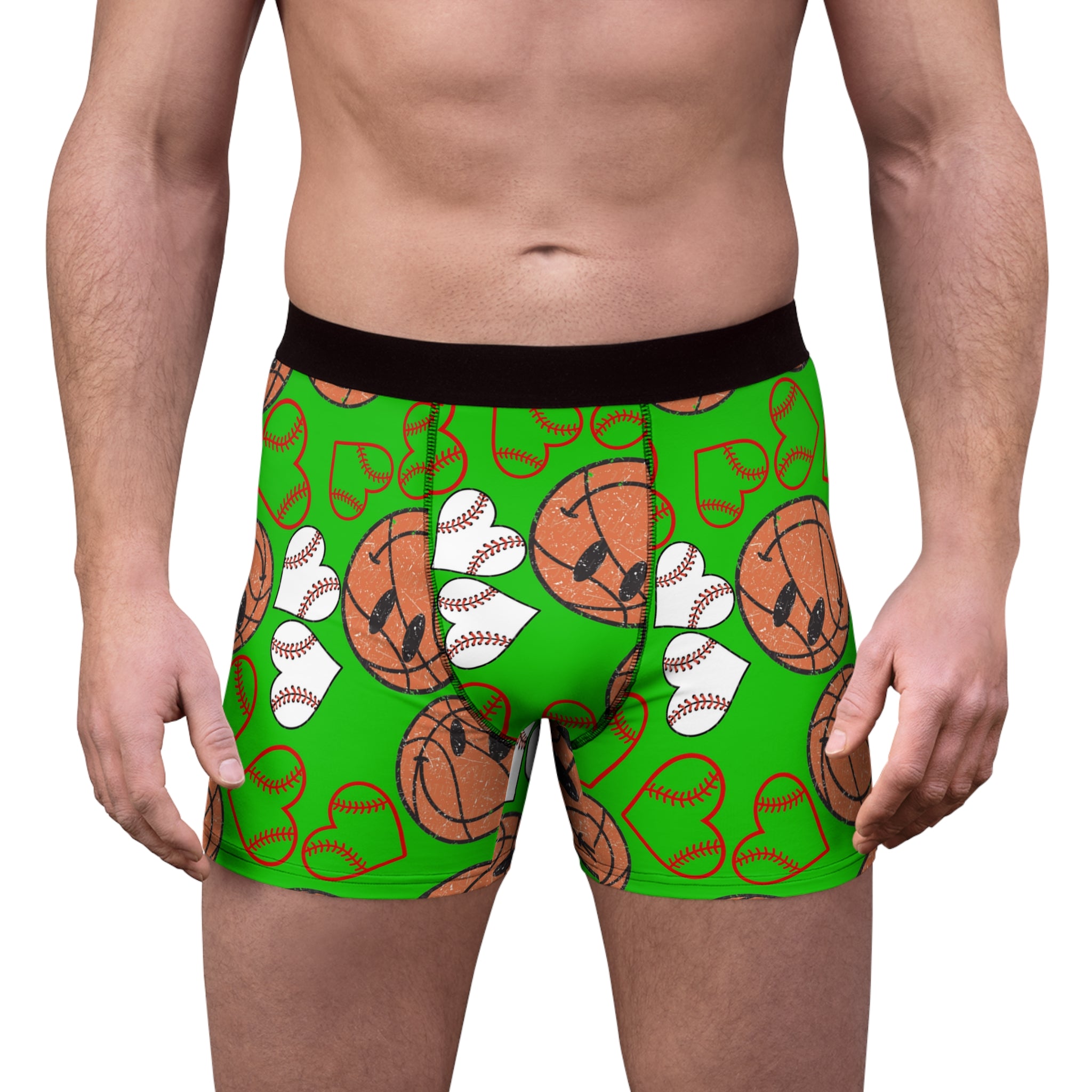 Men's boxer briefs BasketBall hearts valentine green