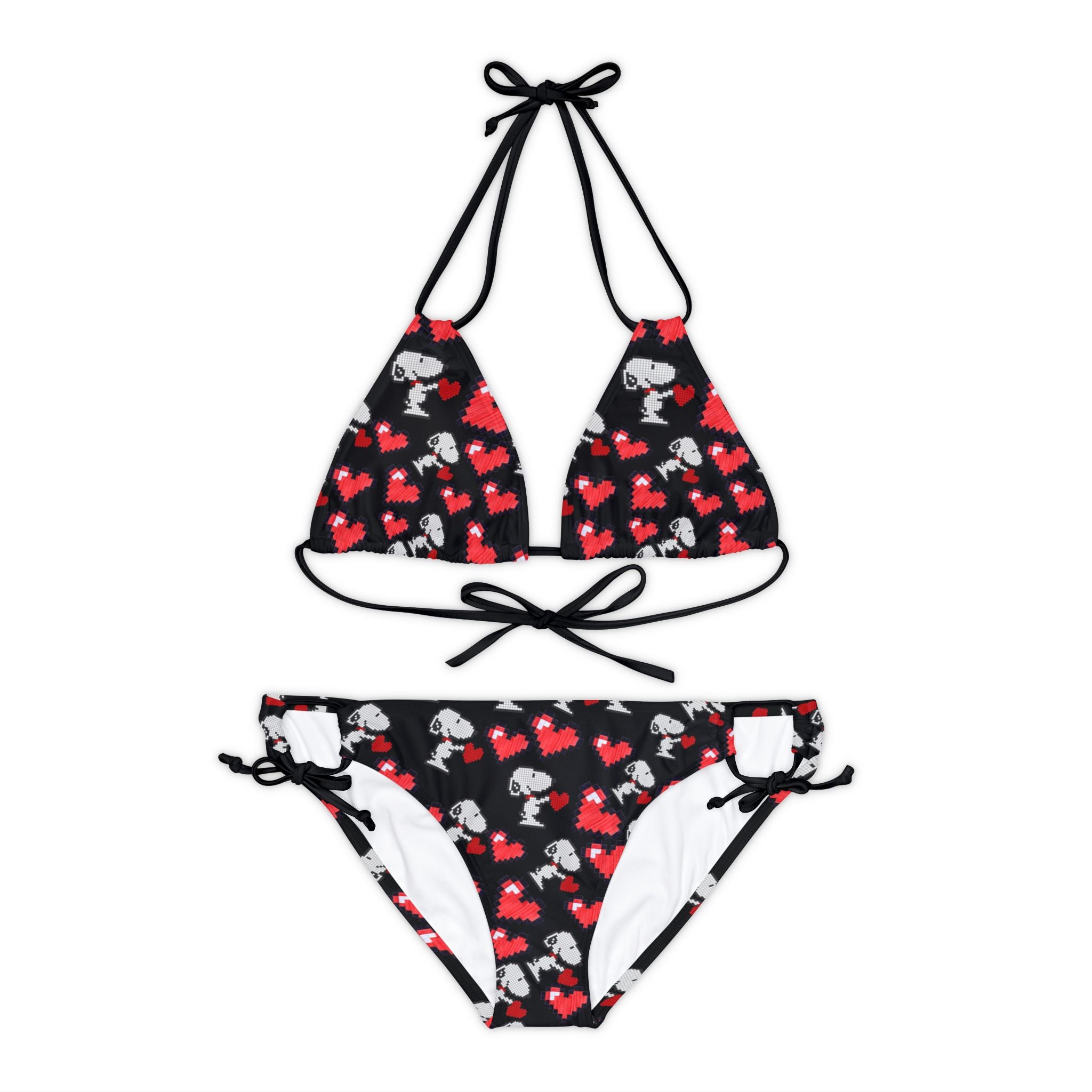 Strappy bikini set snoopy hearts valentine black