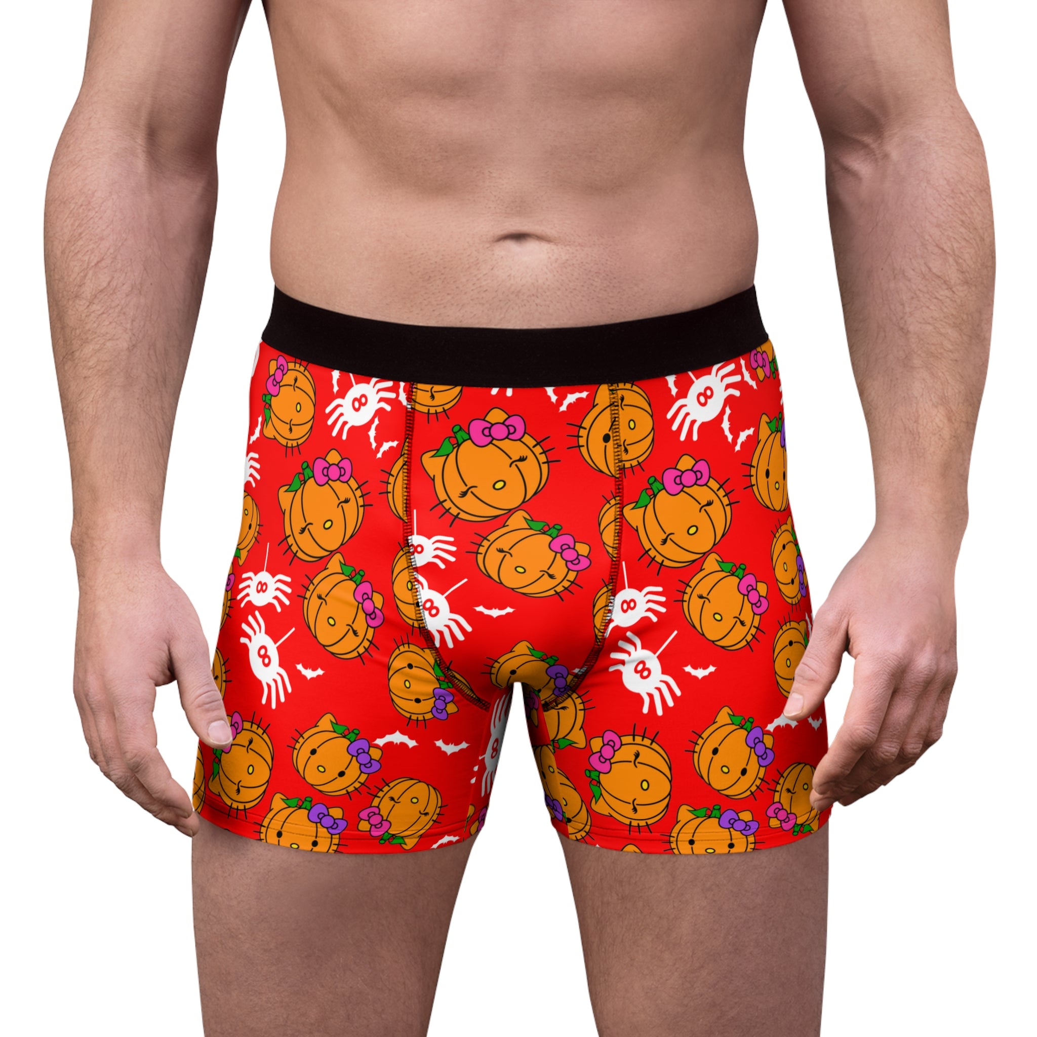 Men's boxer briefs double pumpkin kitty Halloween red