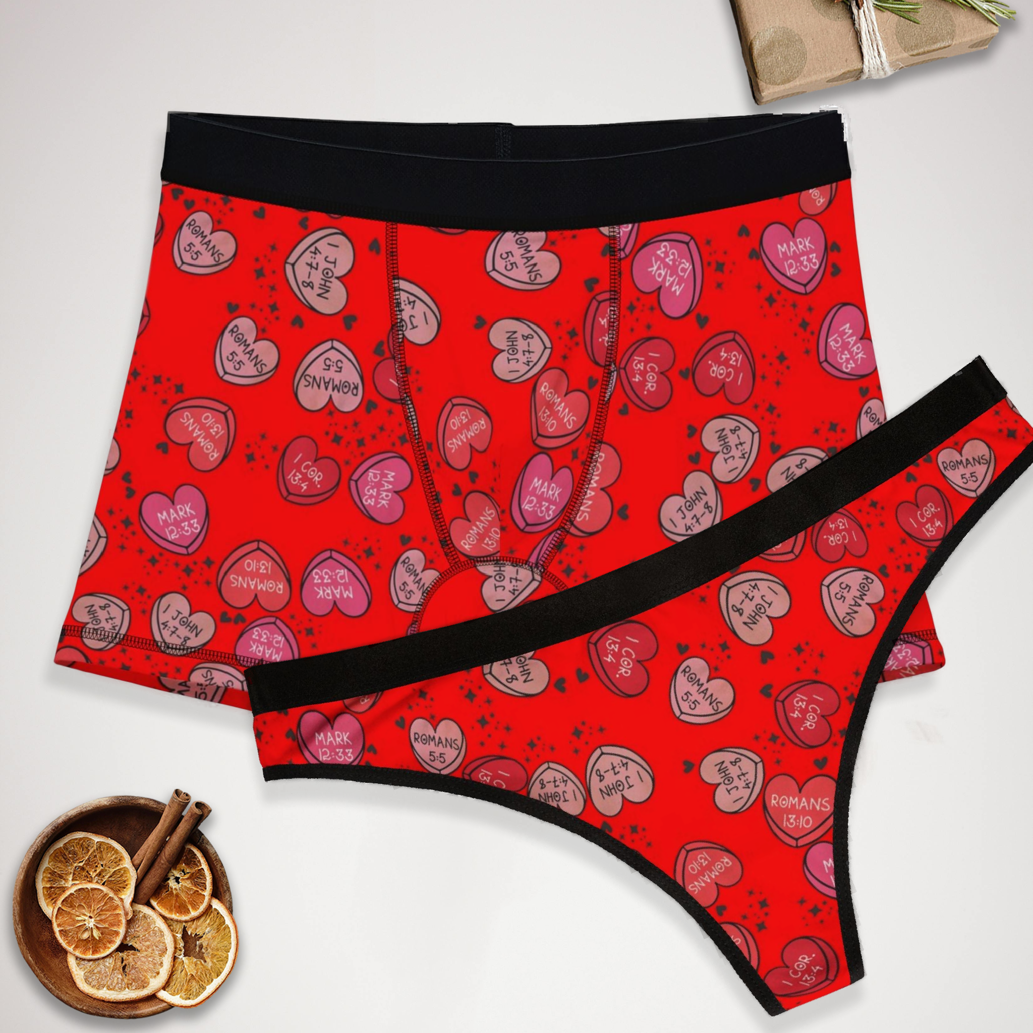 Matching underwear Christian valentine sweet hearts for couples boxer & thong set