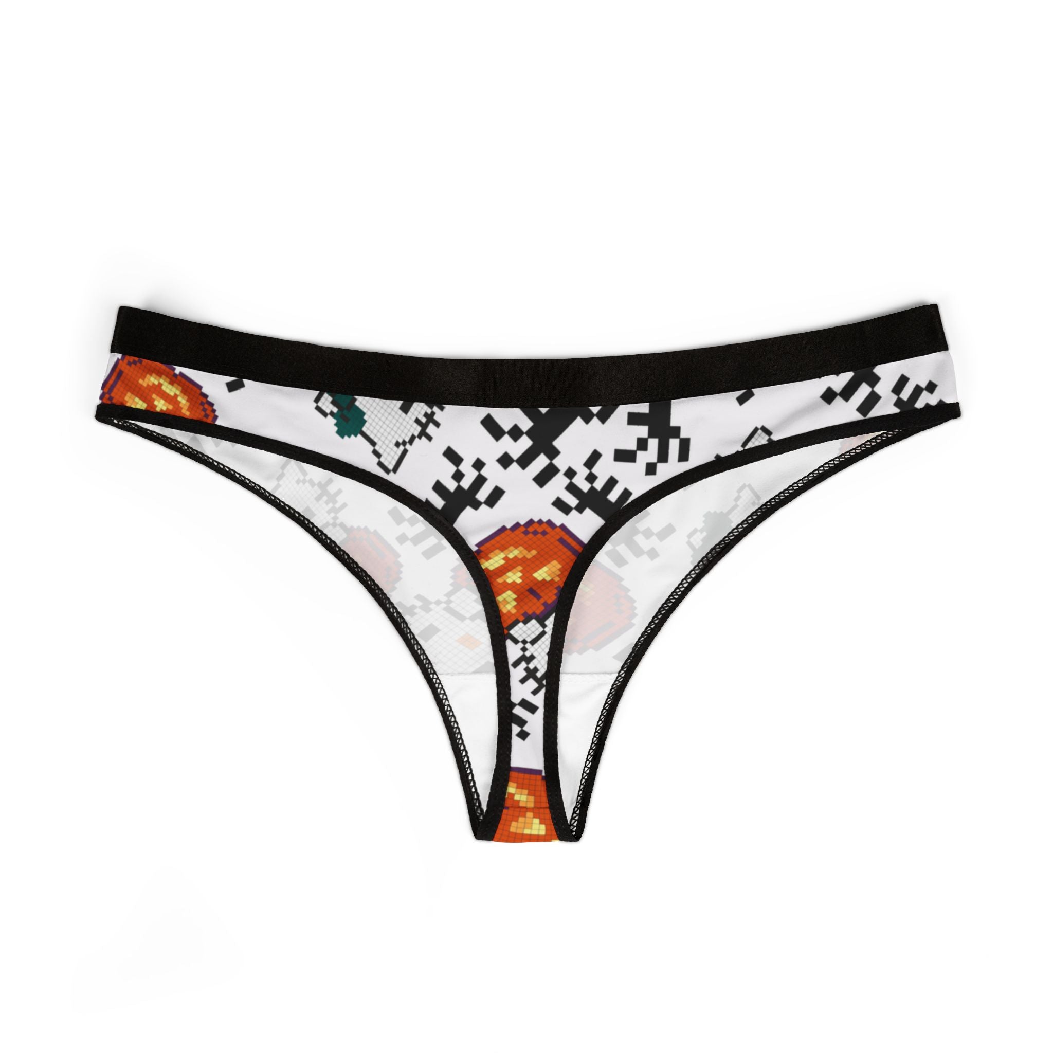 Women's thongs kitty pumpkin Halloween pixel spider white