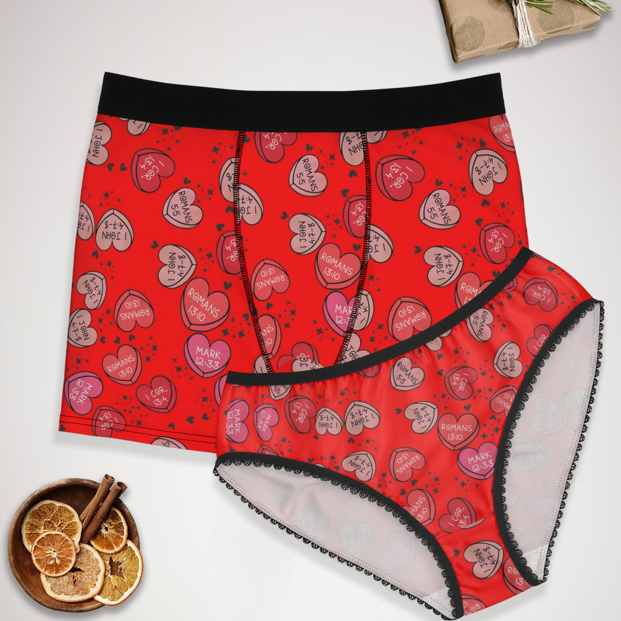 Couples matching Christian valentine sweet hearts underwear set boxer & briefs