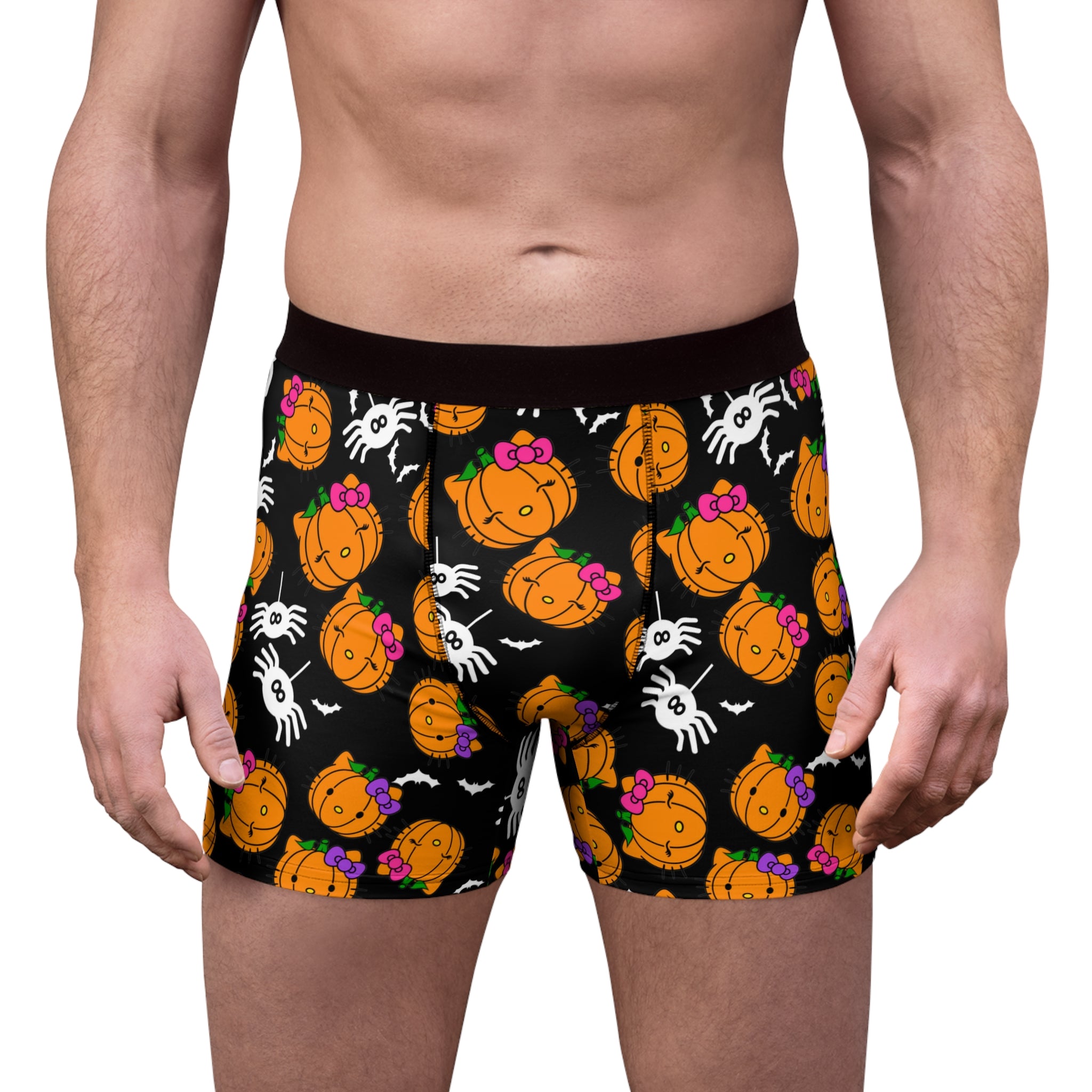 Men's boxer briefs double pumpkin kitty Halloween black