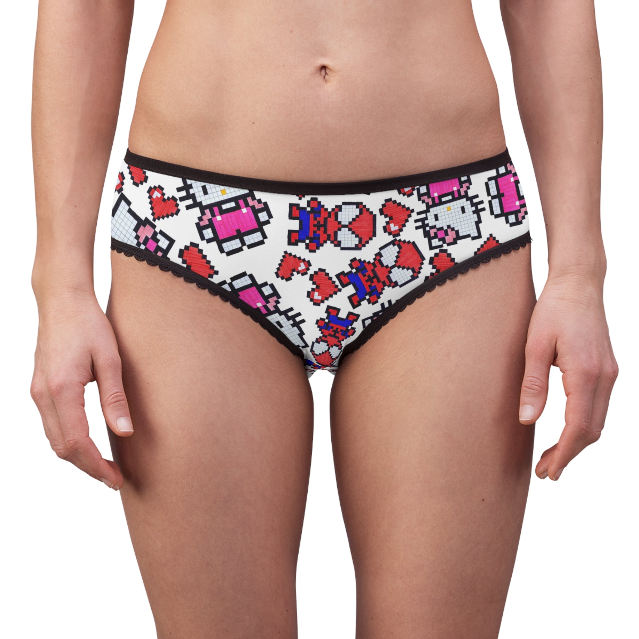 Women's briefs spider kitty pixel heart character love valentine white