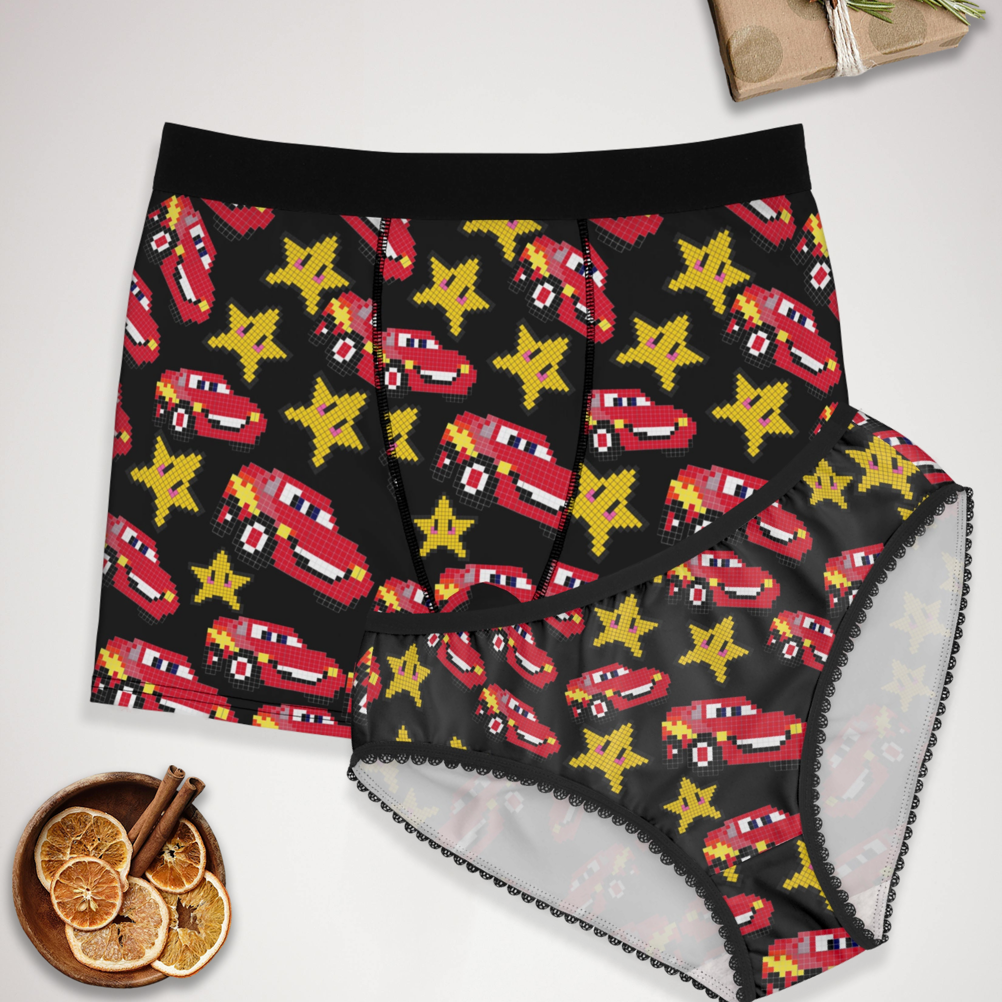 Couples matching mcqueen stars underwear set boxer & briefs