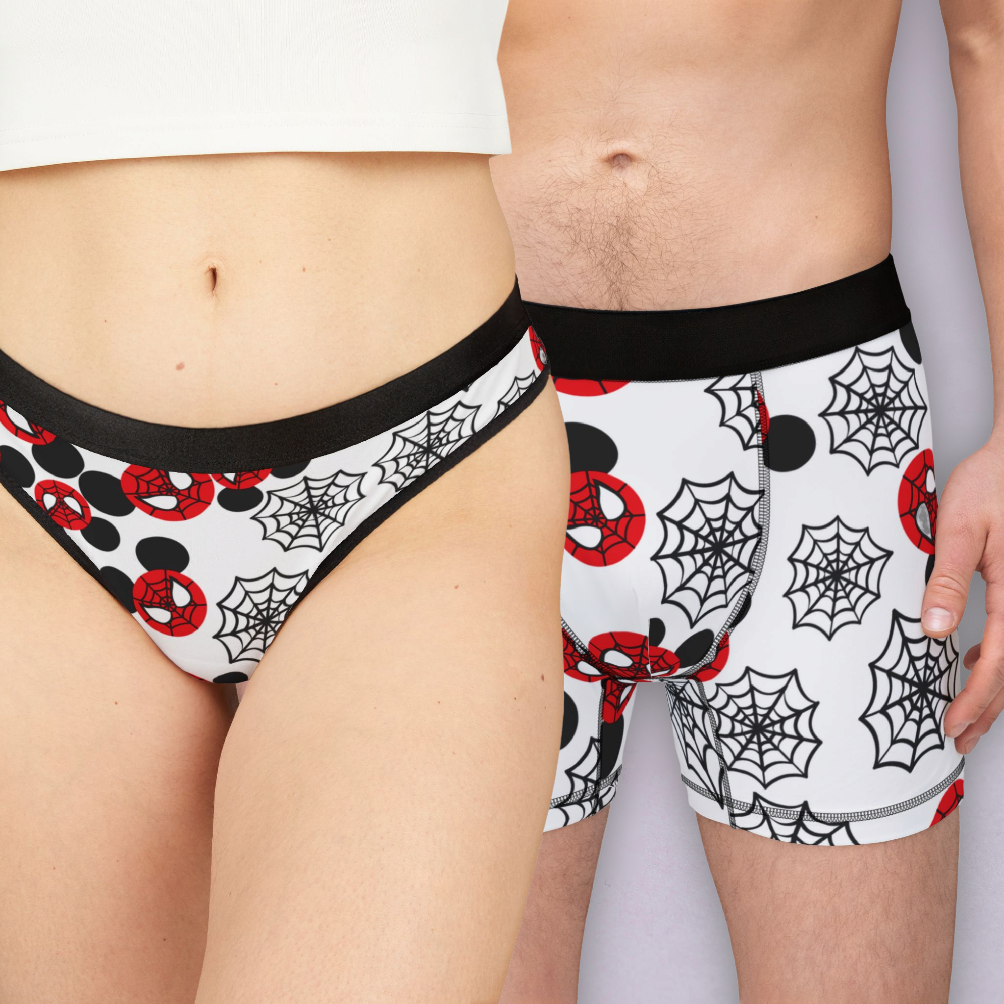 Couples matching  spider mouse web character underwear set boxer and thong