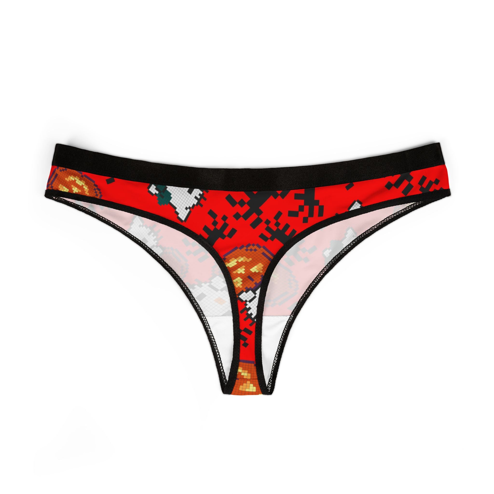 Women's thongs kitty pumpkin Halloween pixel spider red