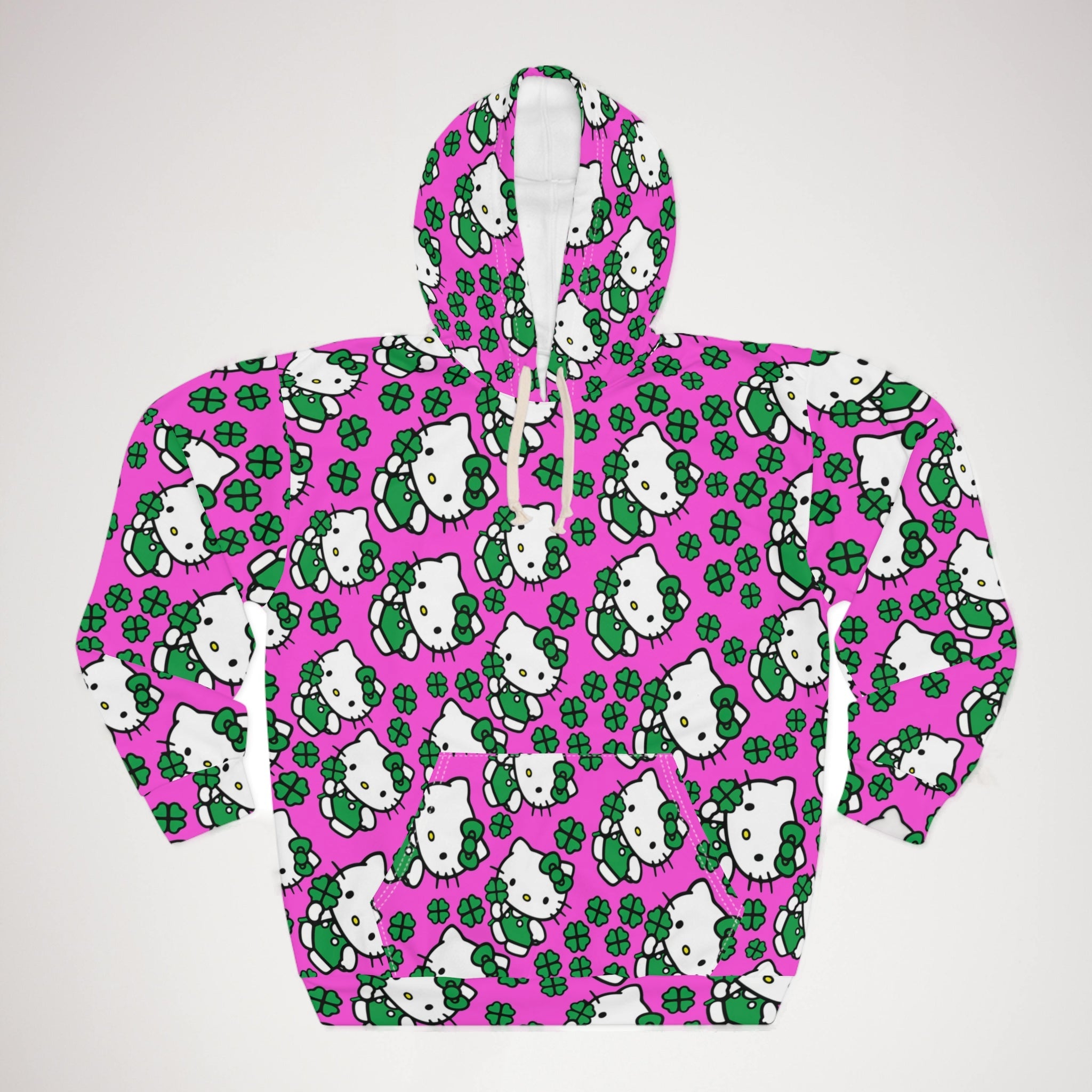 Unisex pullover hoodie kitty saint patrick lucky pink