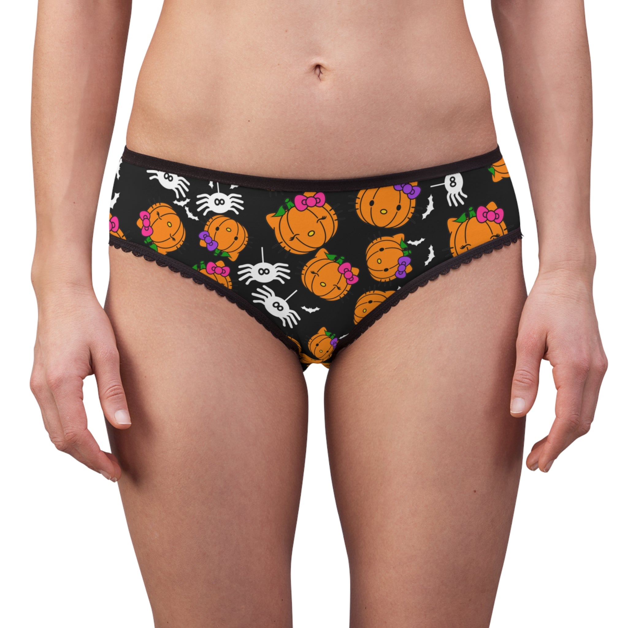 Women's briefs double pumpkin kitty Halloween black