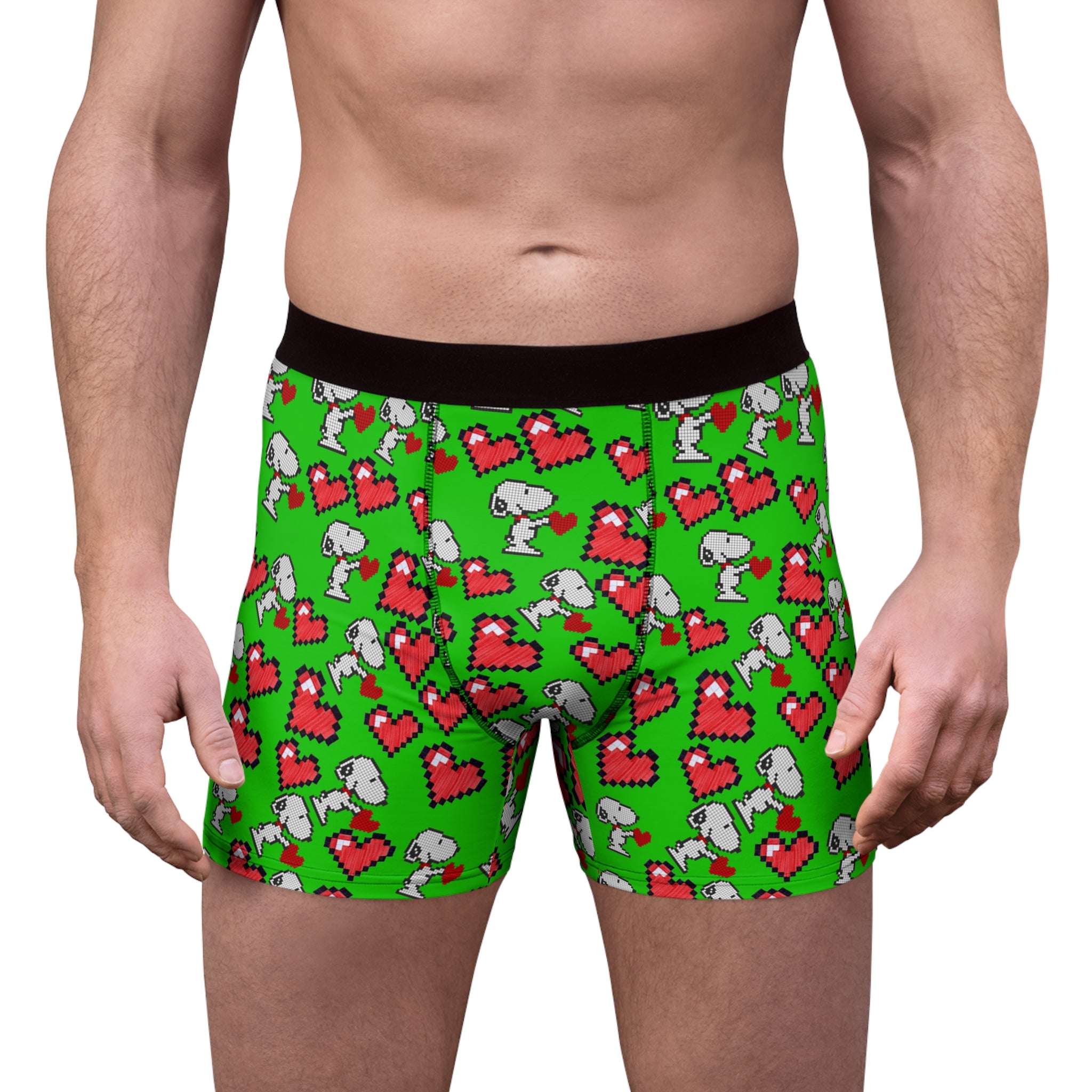 Men's boxer briefs snoopy hearts valentine green