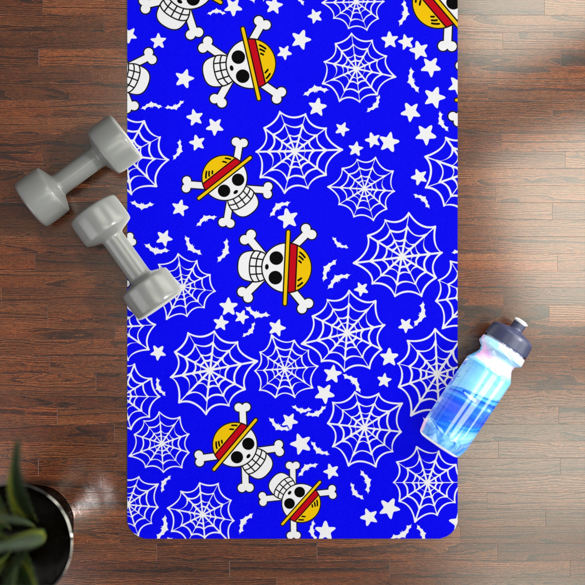 Rubber yoga mat skull anime bats pumpkin halloween blue