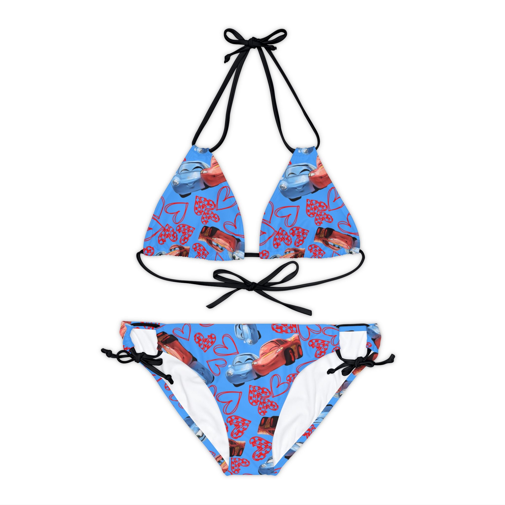 Strappy bikini set mcqueen couples hearts cyan