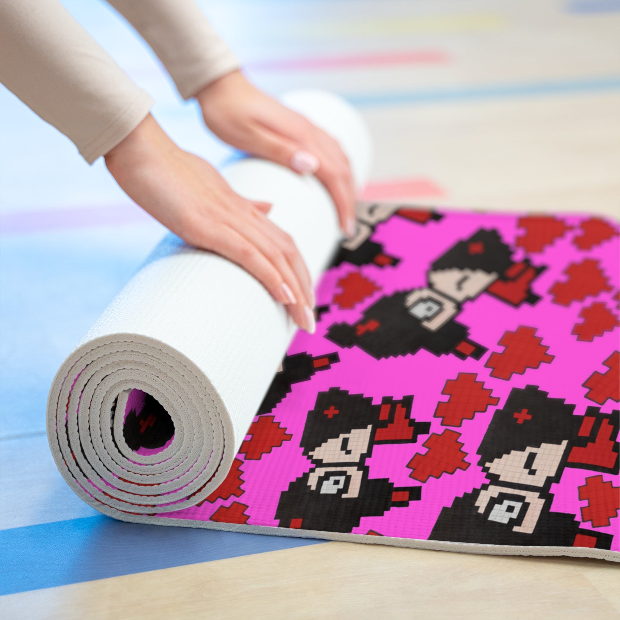 Foam yoga mat pixel pucca kiss heart pink