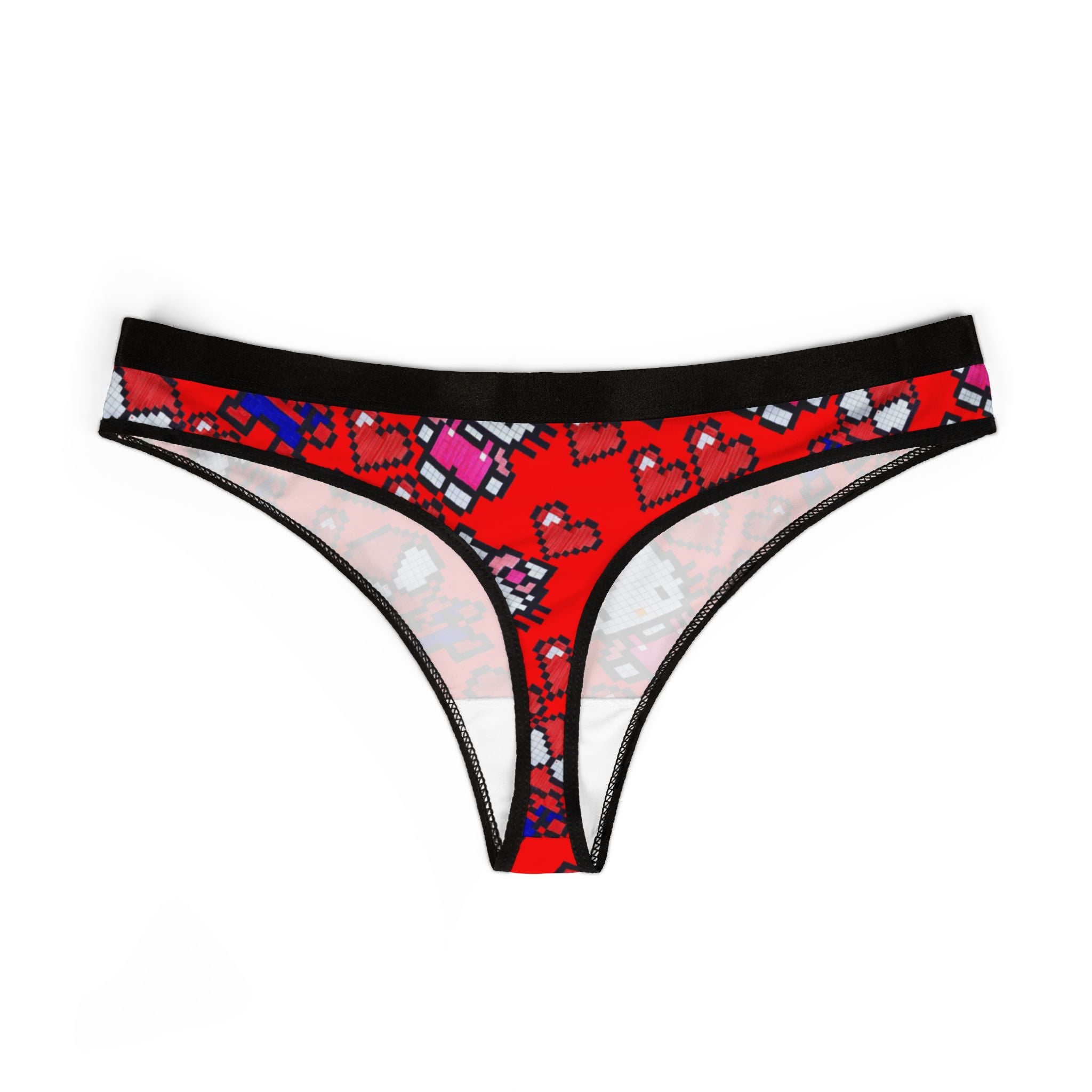 Women's thongs spider kitty pixel heart love valentine red