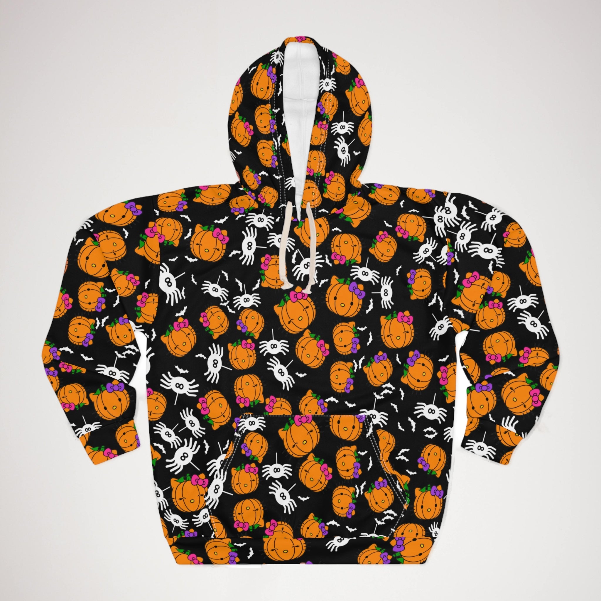 Unisex pullover hoodie double pumpkin kitty Halloween black