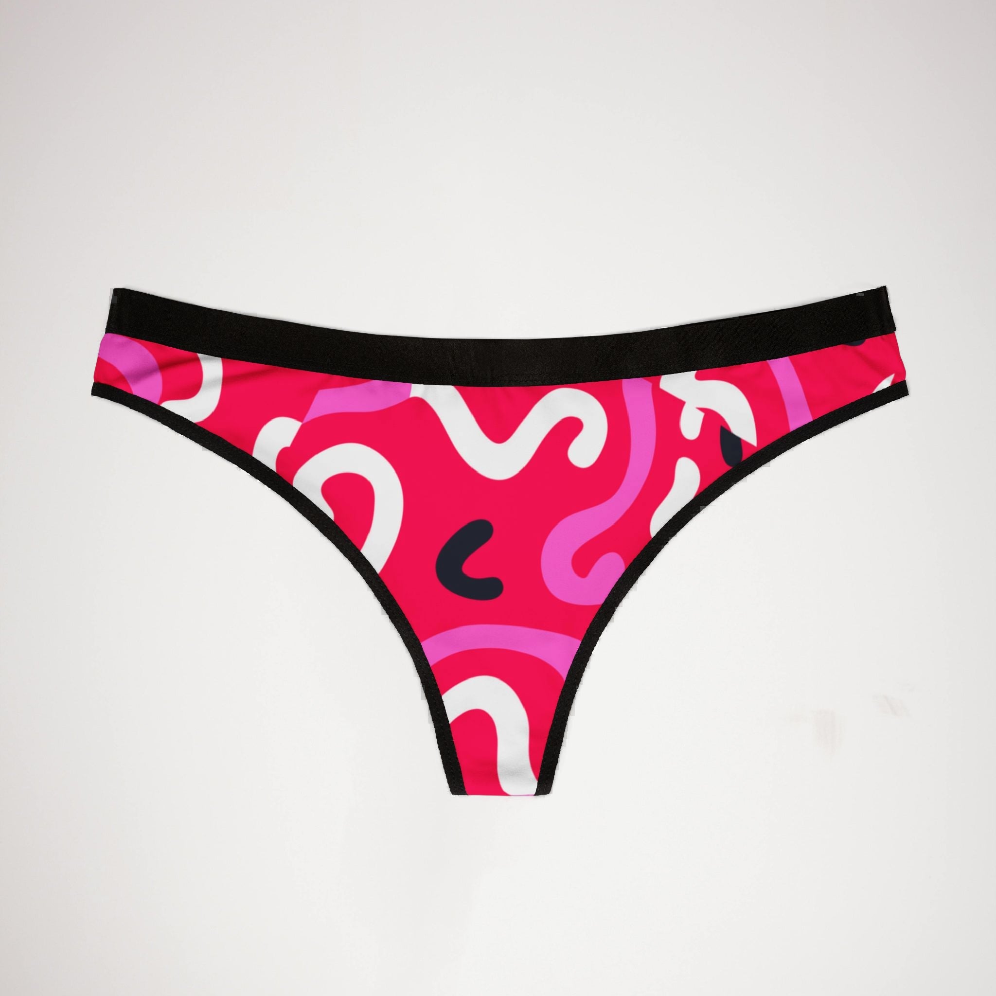 Women's thongs red swirl with cursive