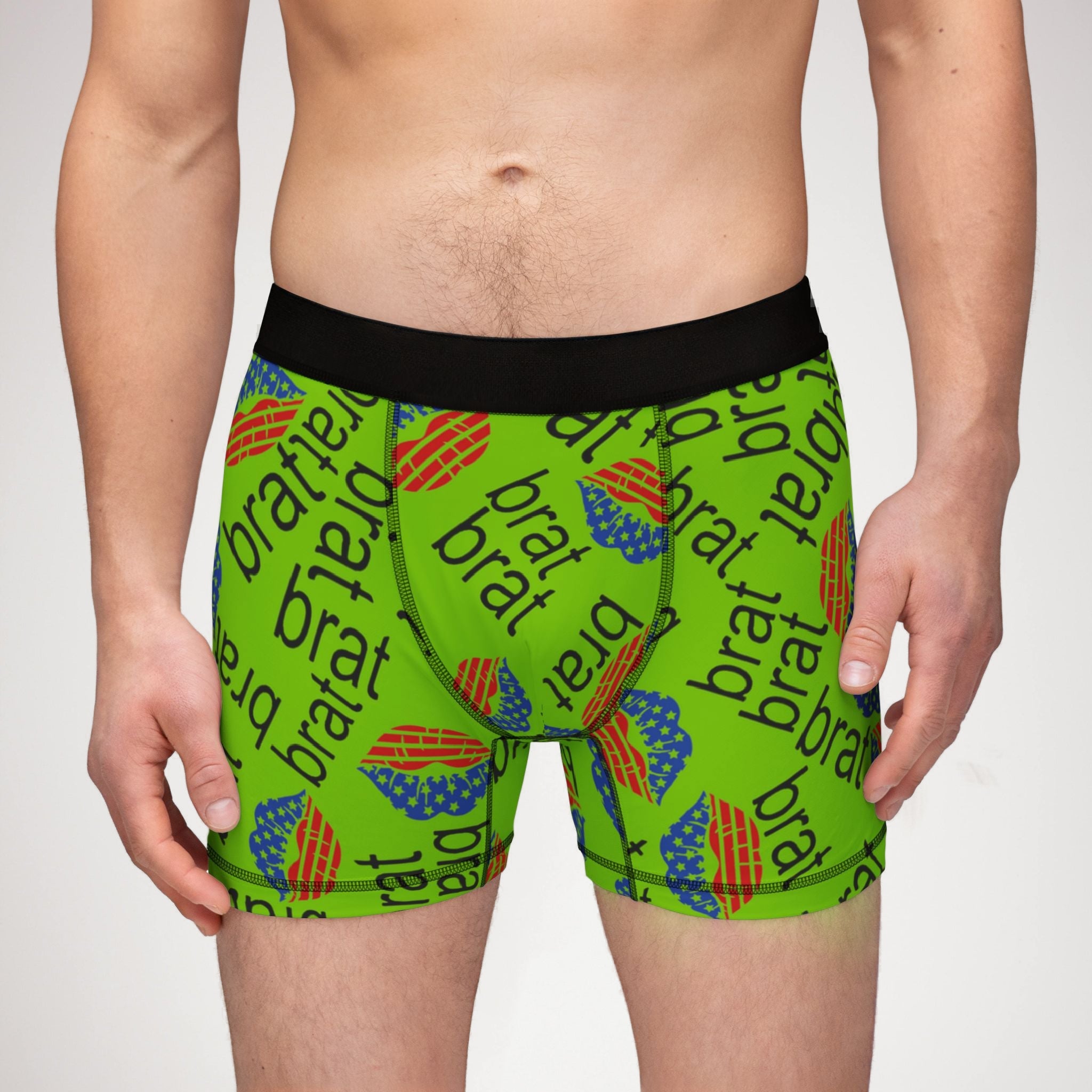 Men's boxers brat usa flag lips green