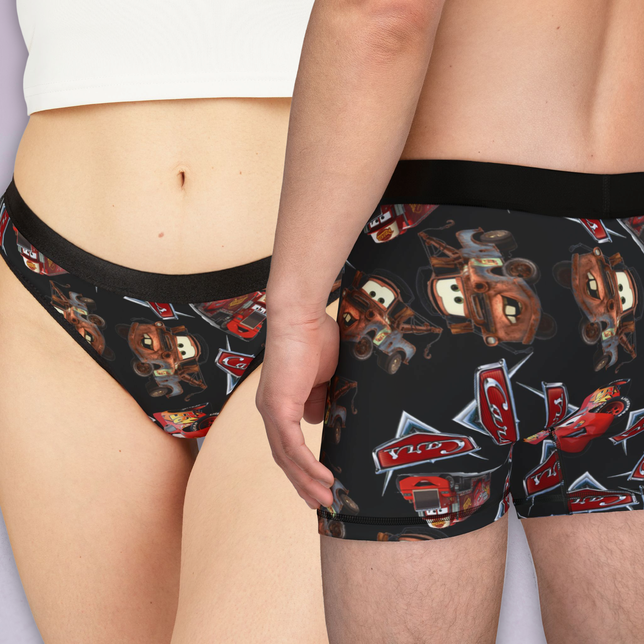 Matching underwear mcqueen funny cars for couples boxer & thong set