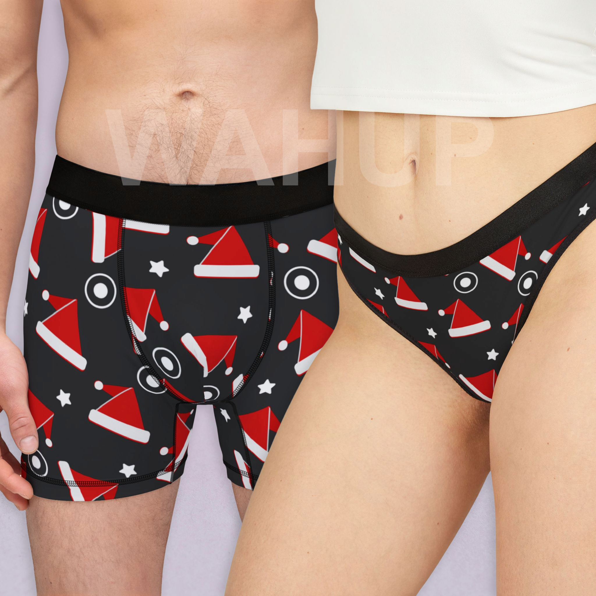 Matching underwear Red Christmas Dots for couples boxer & thong set