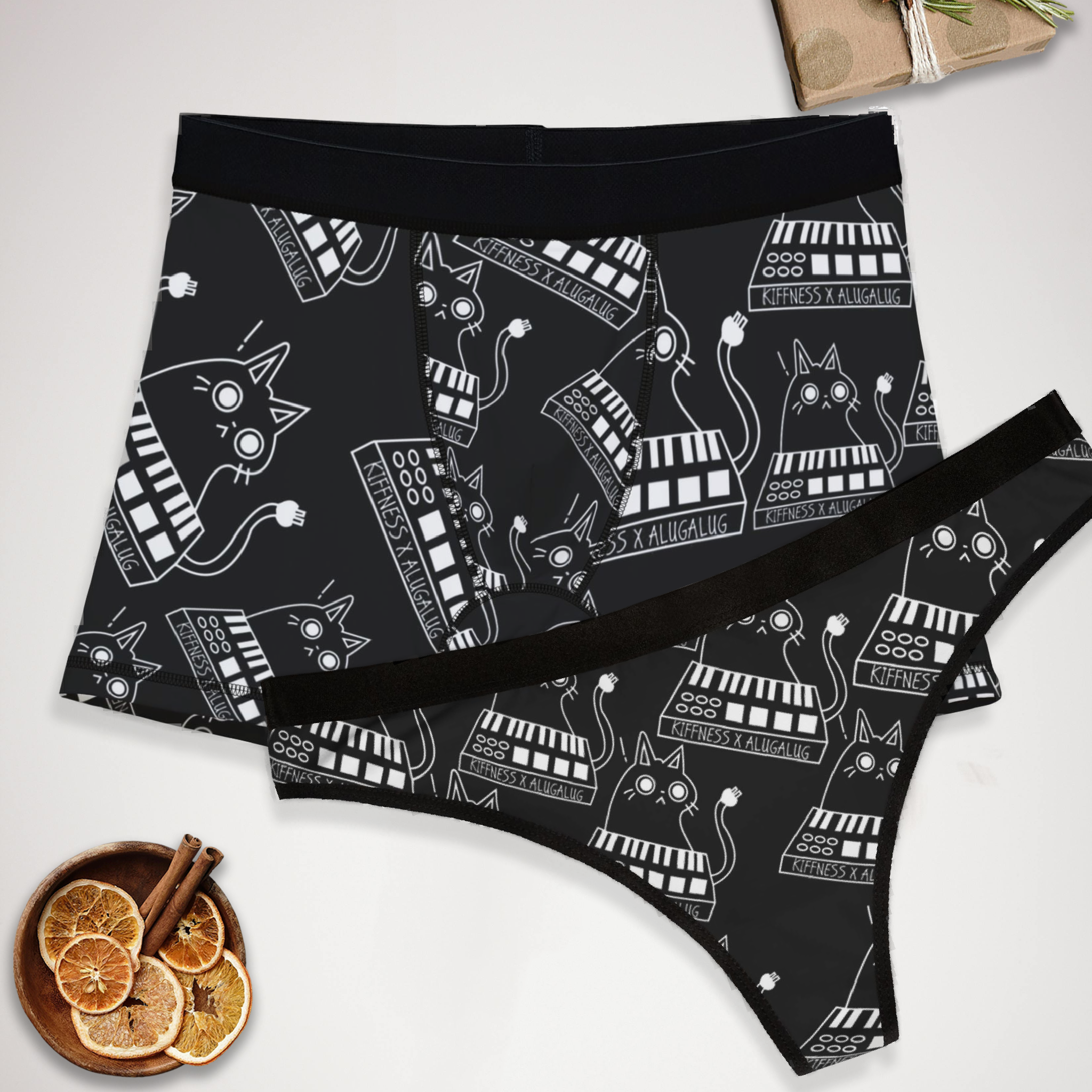 Couples matching  eating the cats meow meow the kiffness underwear set boxer and thong