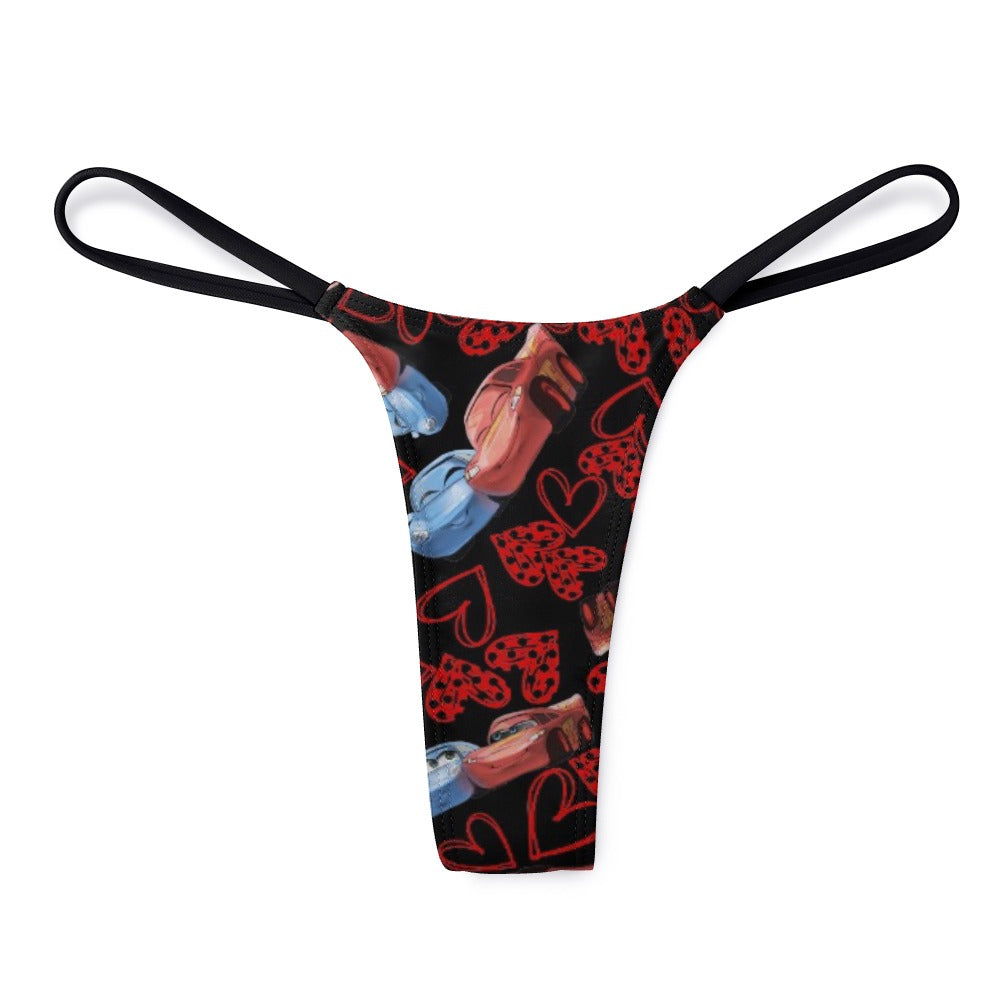 Ladies Sexy Thin Thong mcqueen couples hearts black