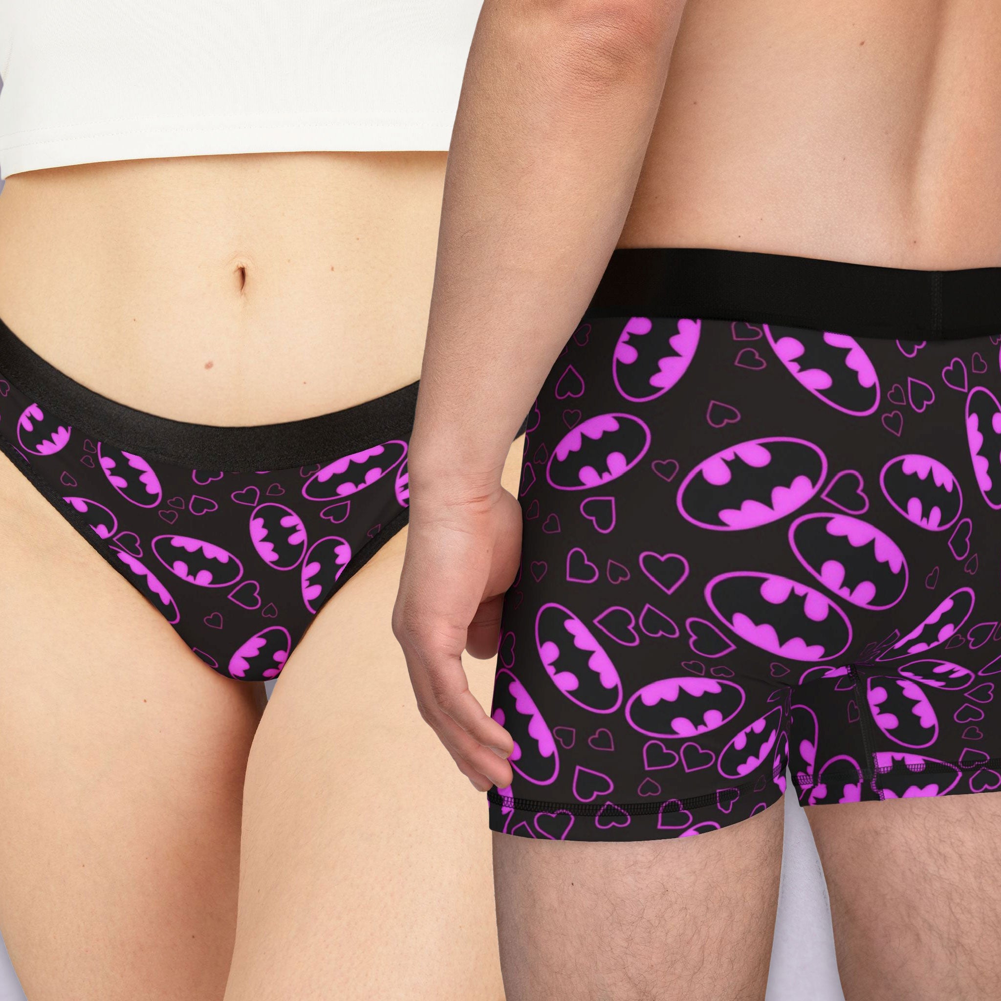 Matching underwear batman hearts valentine love for couples boxer & thong set