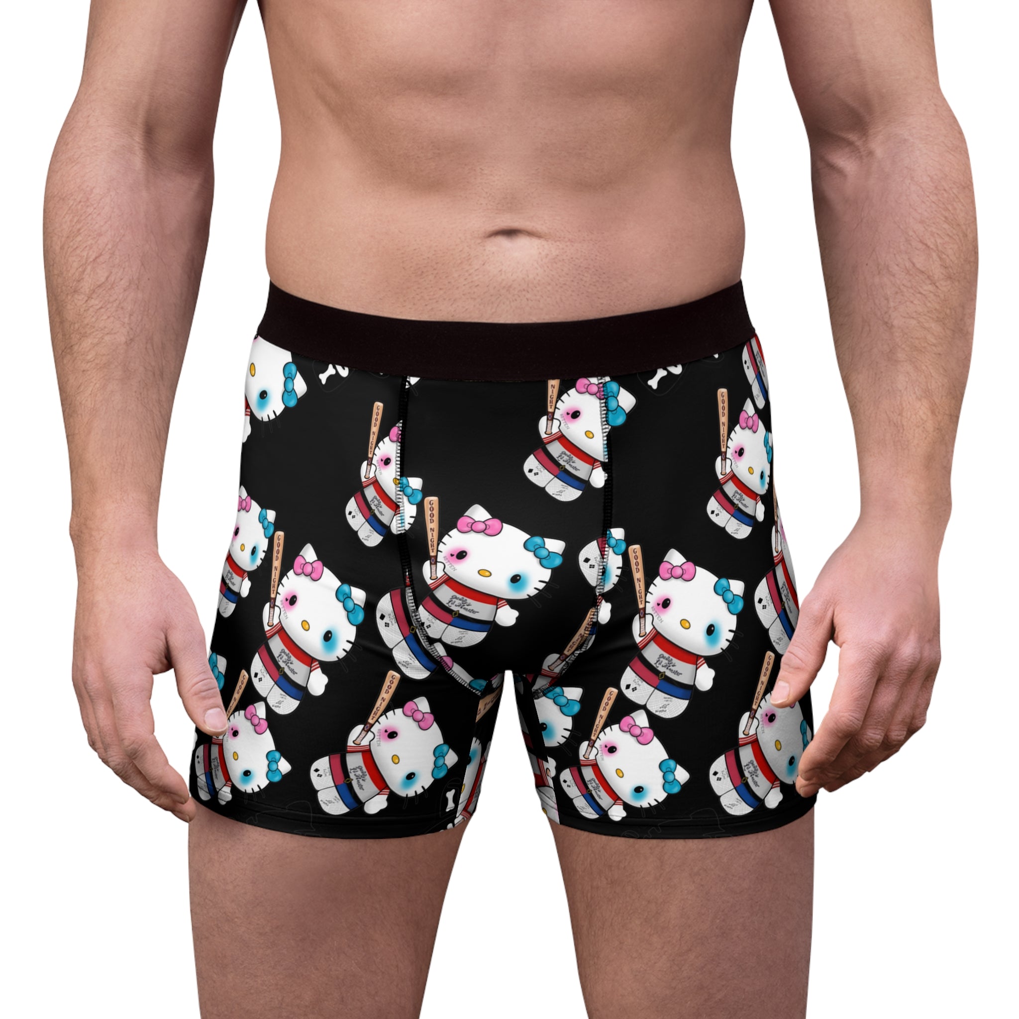 Men's boxer briefs kitty monster Halloween bone black