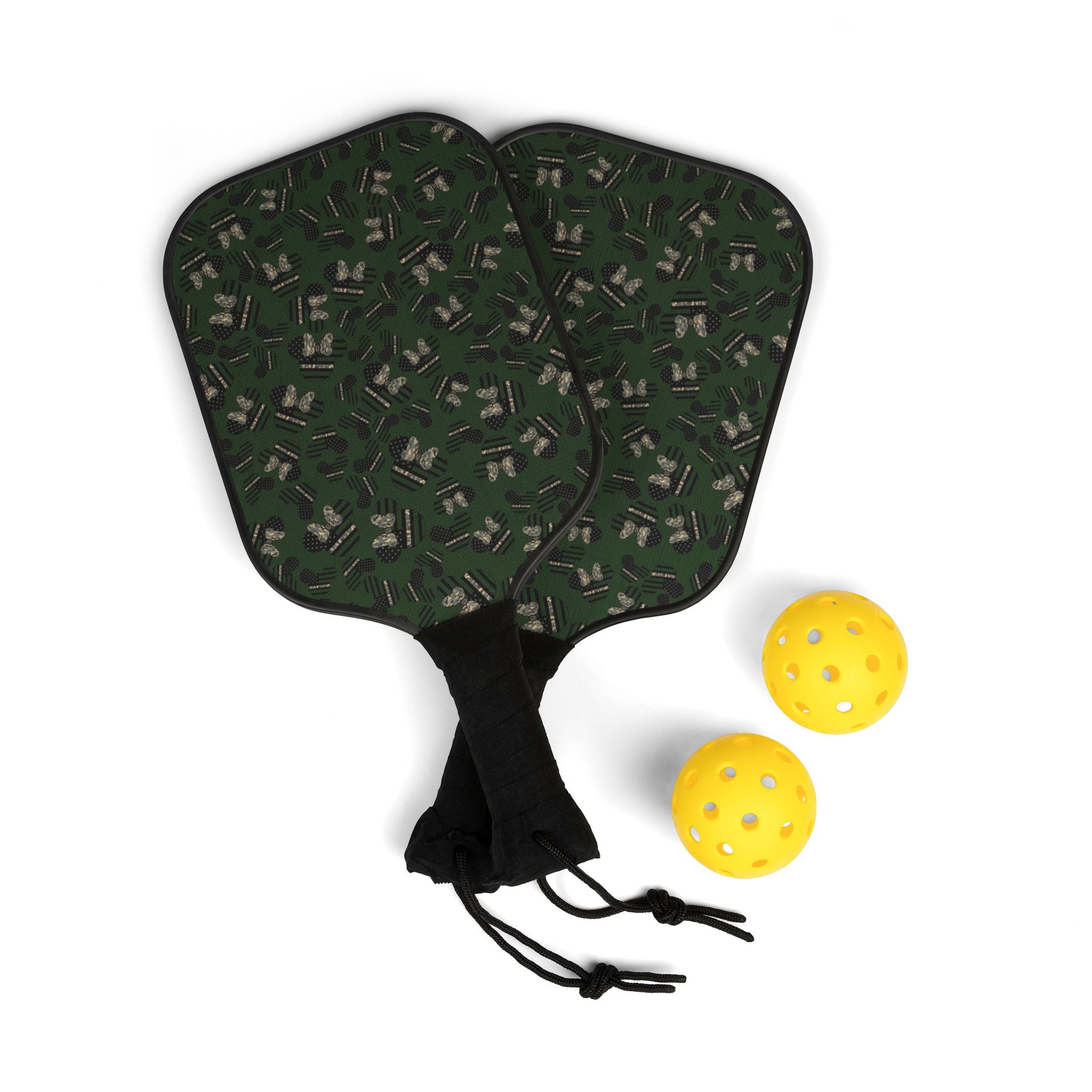 Pickleball kit (2 paddles + 2 balls + transparent bag) veterans day mickey minnie green