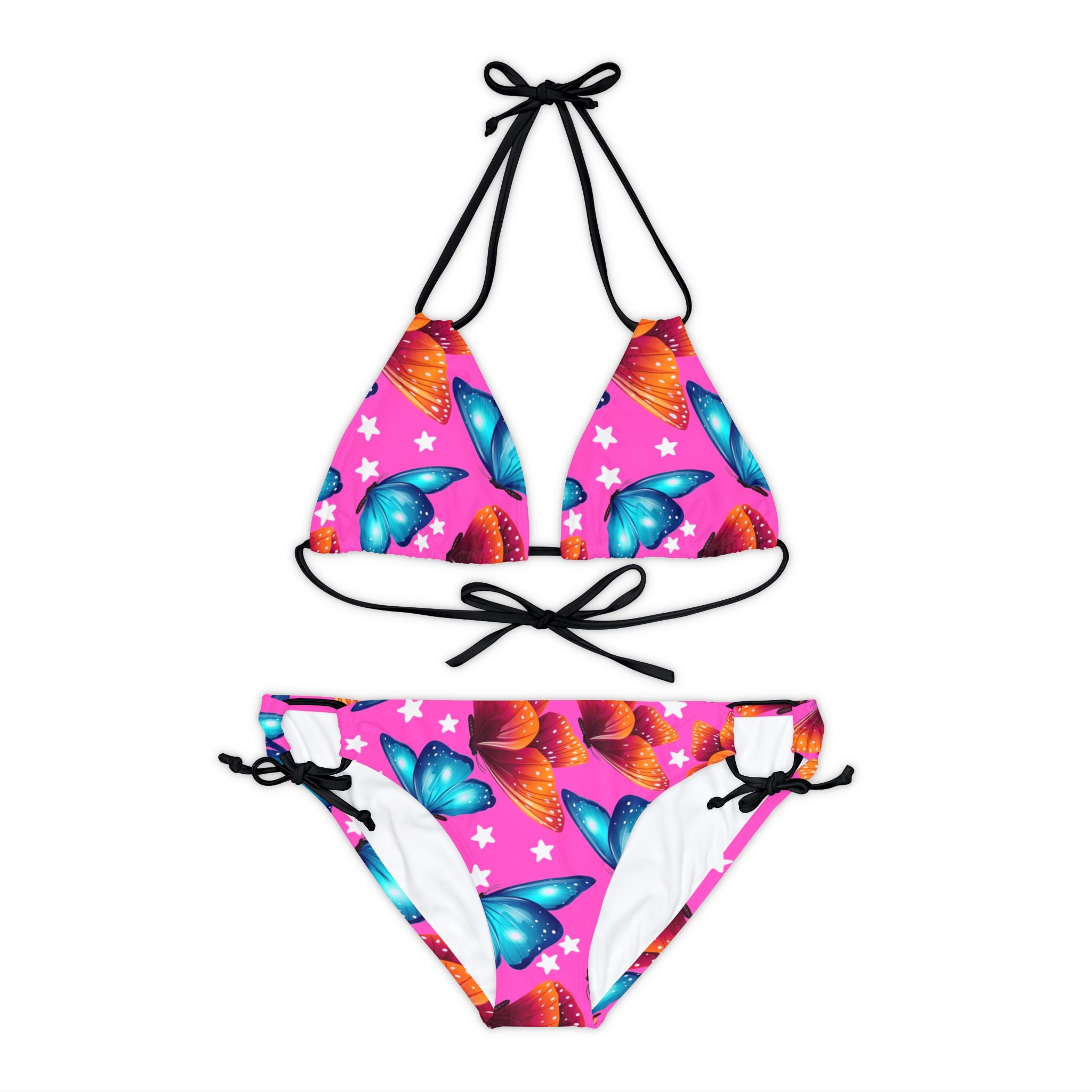 Strappy bikini set butterflies stars pink