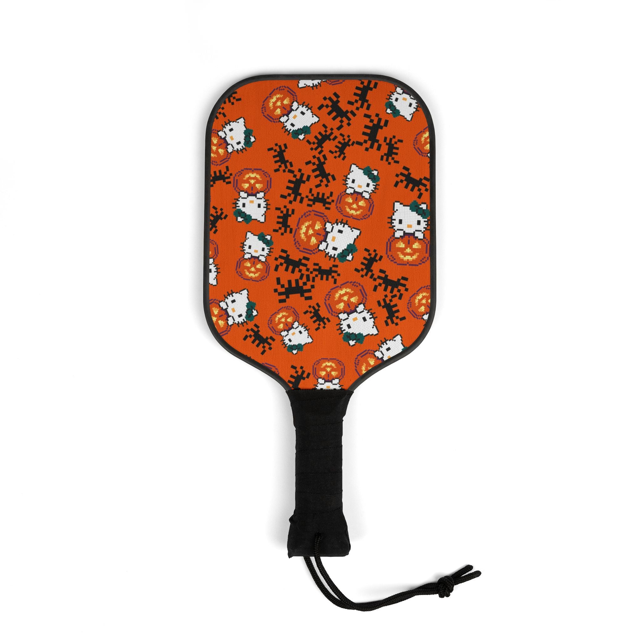 Pickleball kit (2 paddles + 2 balls + transparent bag) kitty pumpkin Halloween pixel spider orange