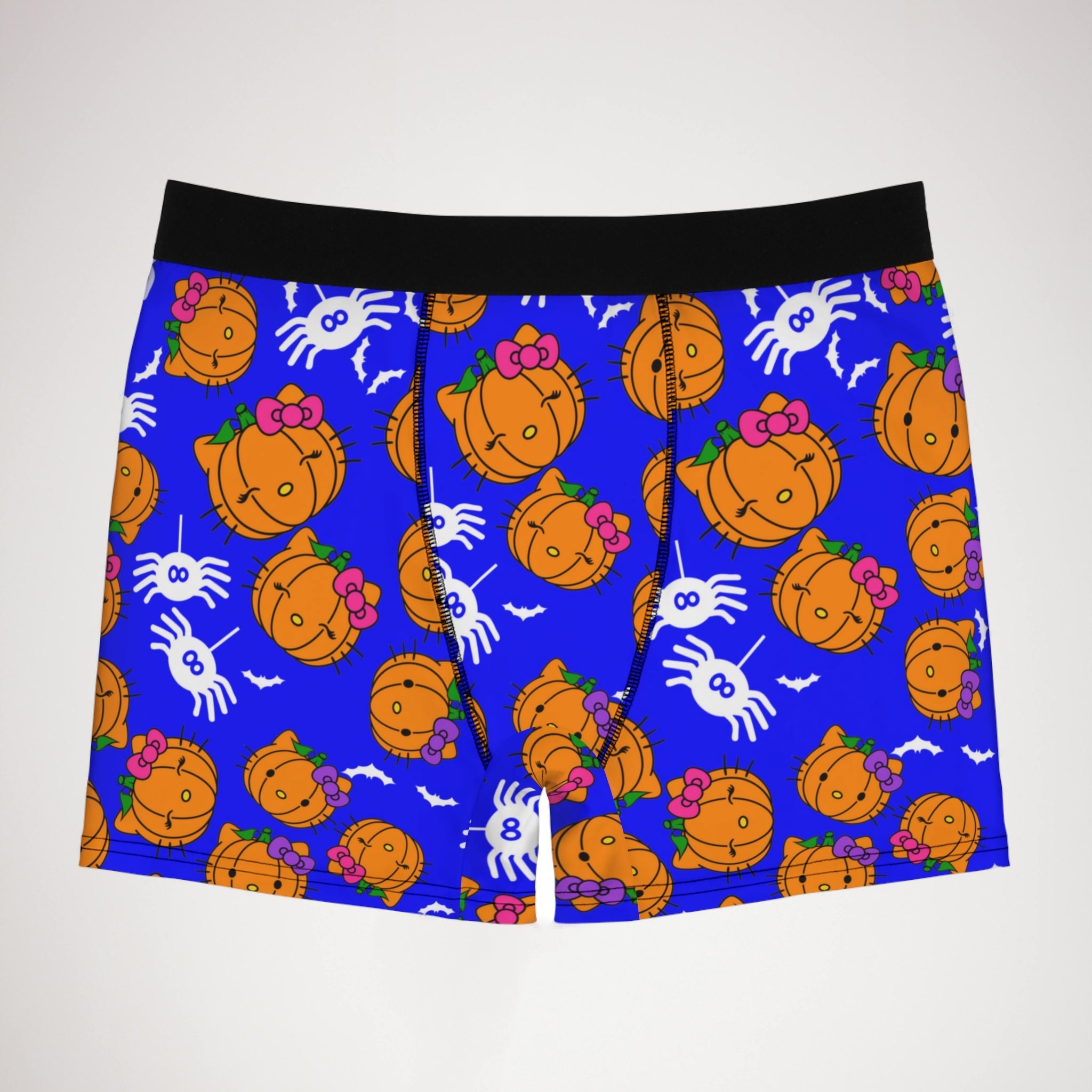 Men's boxer briefs double pumpkin kitty Halloween blue