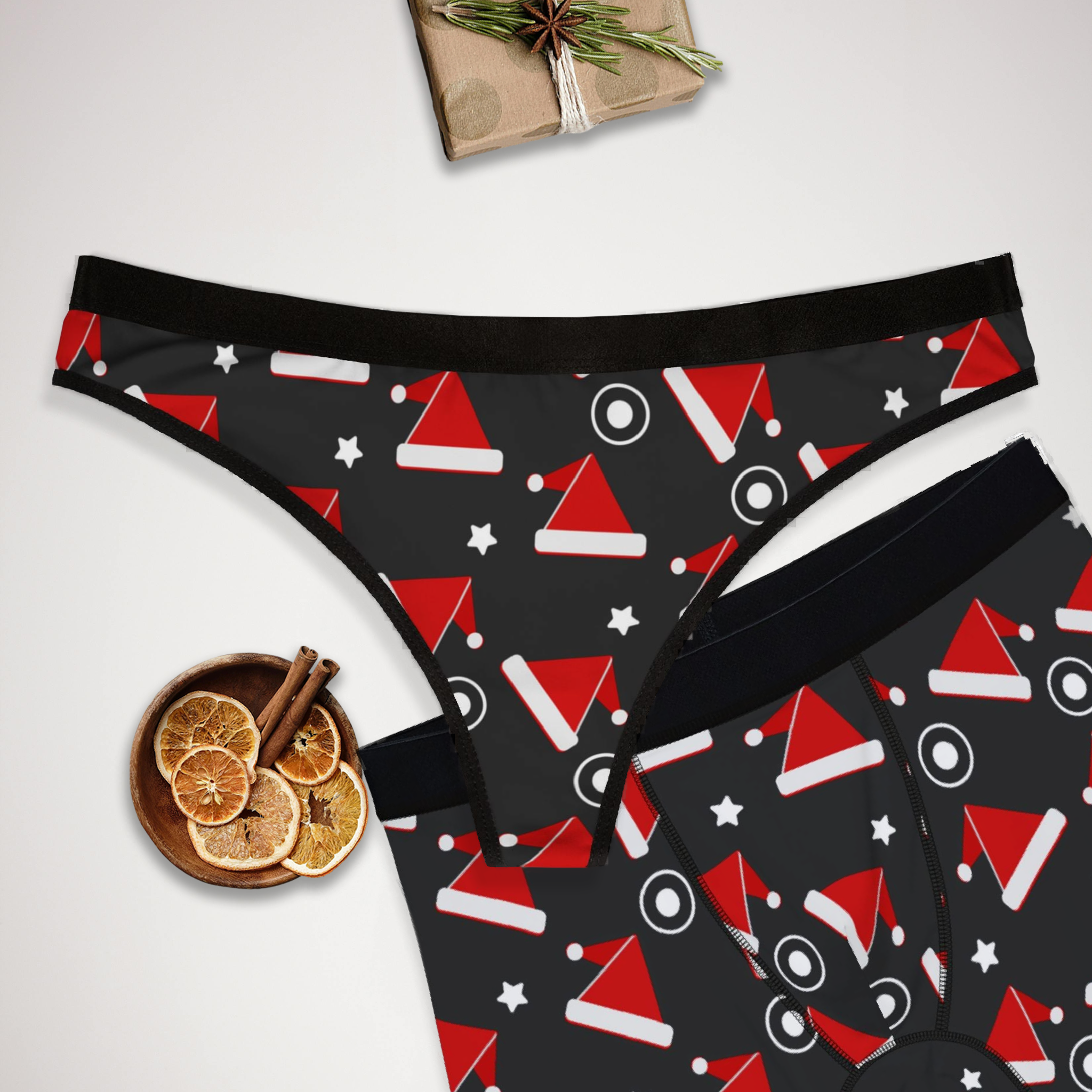 Matching underwear Red Christmas Dots for couples boxer & thong set