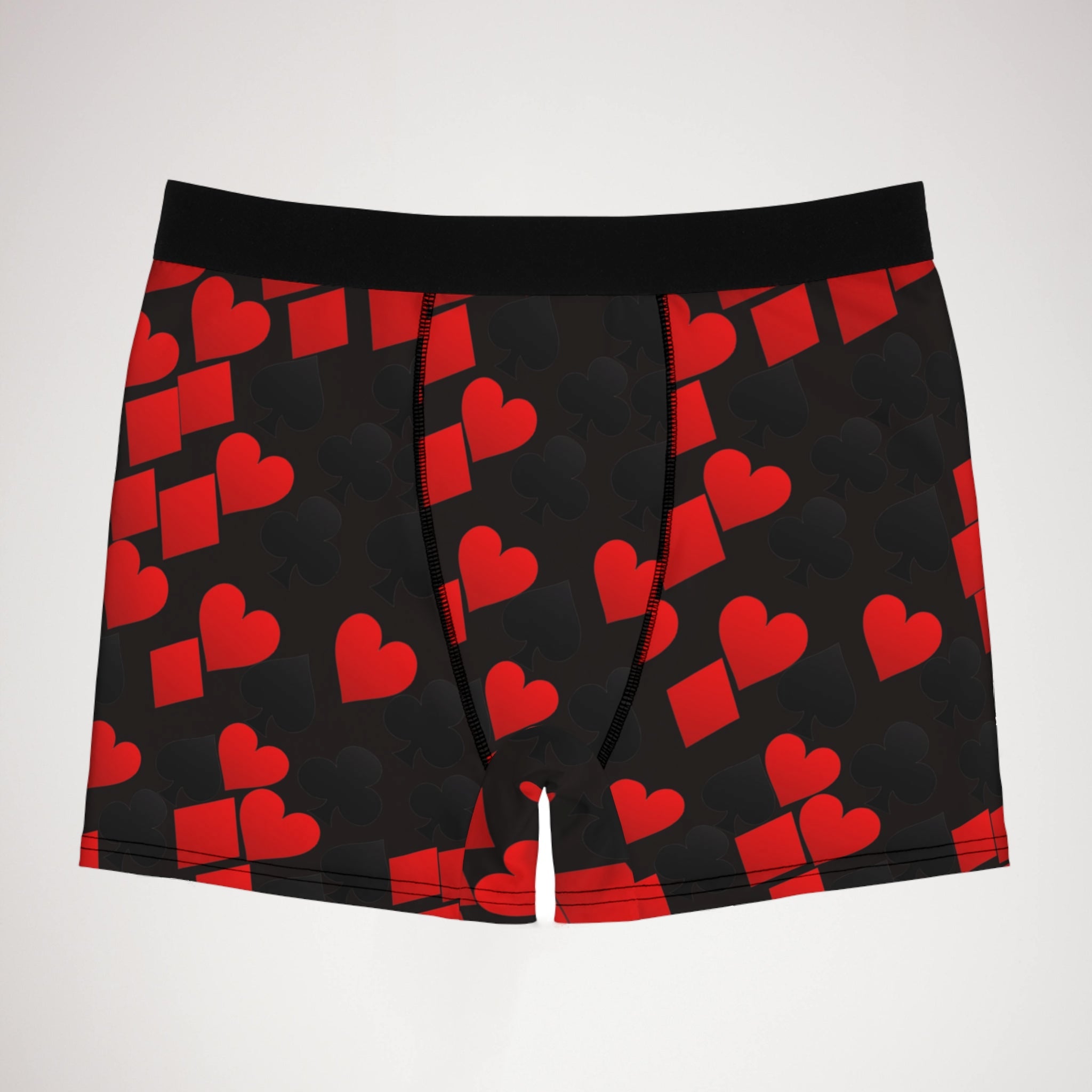 Men's boxer briefs playing cards spades hearts diamonds clubs valentine love black